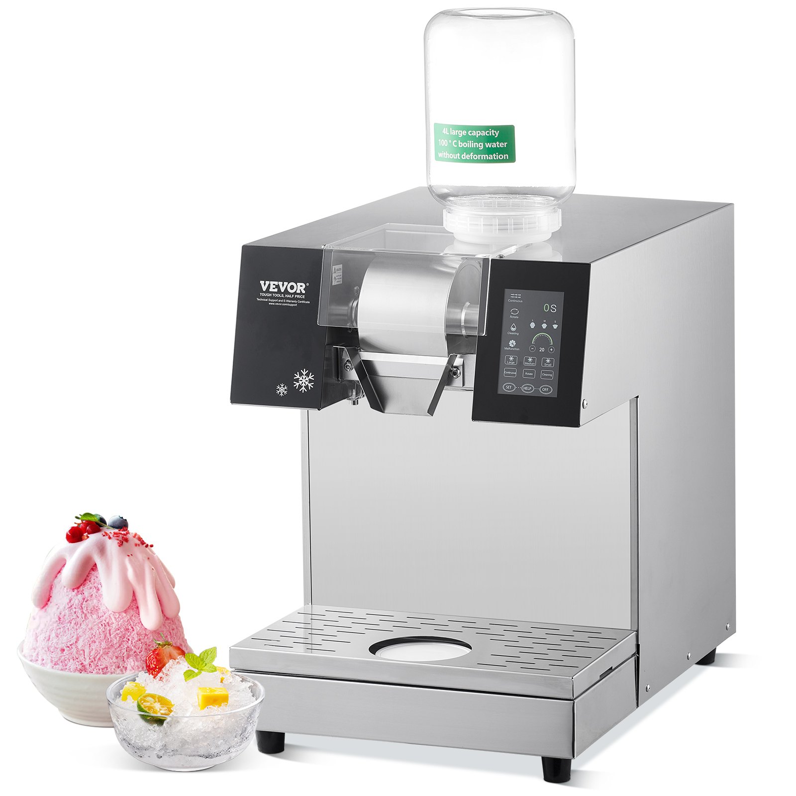 Kommerzielle Schneeflocken-Eismaschine Schneeeisbereiter, 240 Kg/24h Schneeflocken-Eismaschine, Edelstahl-Eisrasierer, Elektrischer Schneekegel-Maker, Flüssigkeitskühlsystem Mit Touch-LCD