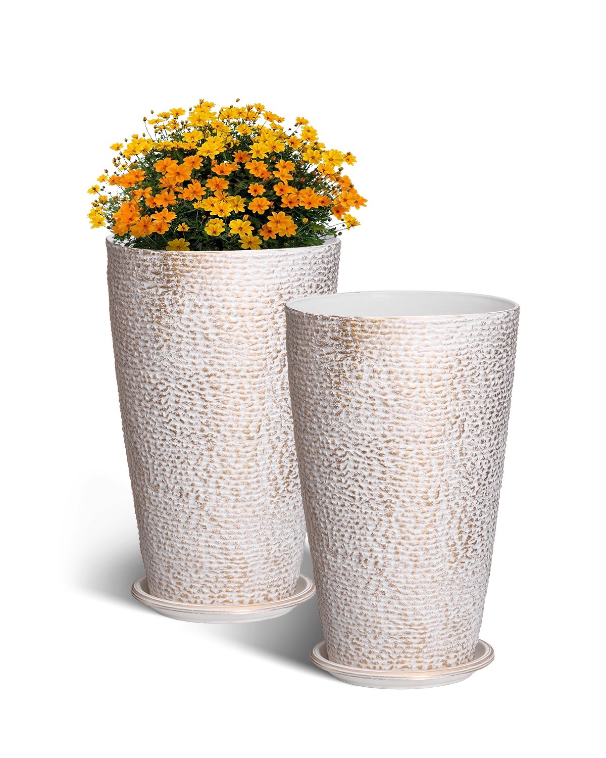Großer konischer Pflanztopf – 2er-Pack, Blumentopf in Steinoptik, elegantes Design, effizientes Drainagesystem, vielseitig einsetzbar für Veranda, Terrasse und Büros_voghion.com