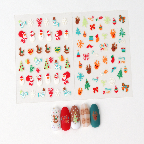 30sheet GlossyBlossom 3D Christmas Nail Stickers – Korean Made Holiday Nail Art Decals For Festive DIY Manicure, Santa, Reindeer, Snowflake & Tree Designs
