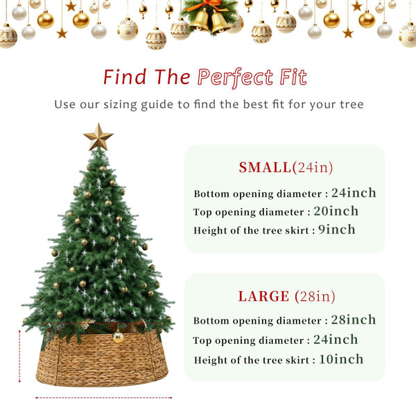 Artisanal Woven Hyacinth Christmas Tree Collar - 28in Natural Rattan & Wicker Tree Skirt/Base Cover