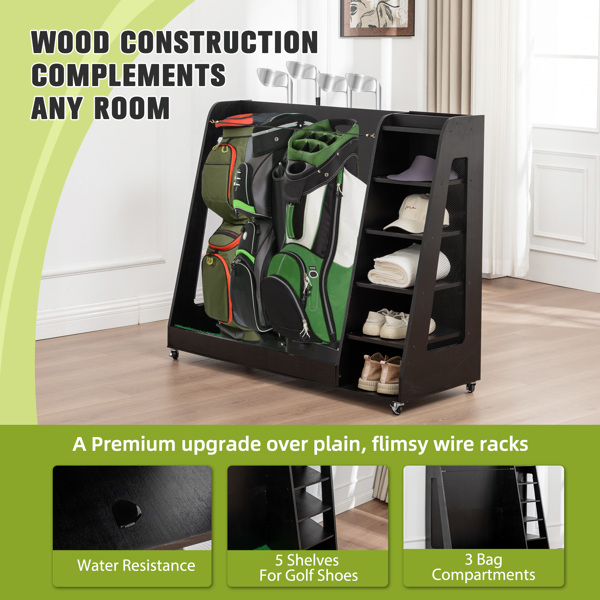 Black Wooden Golf Bag Storage Rack