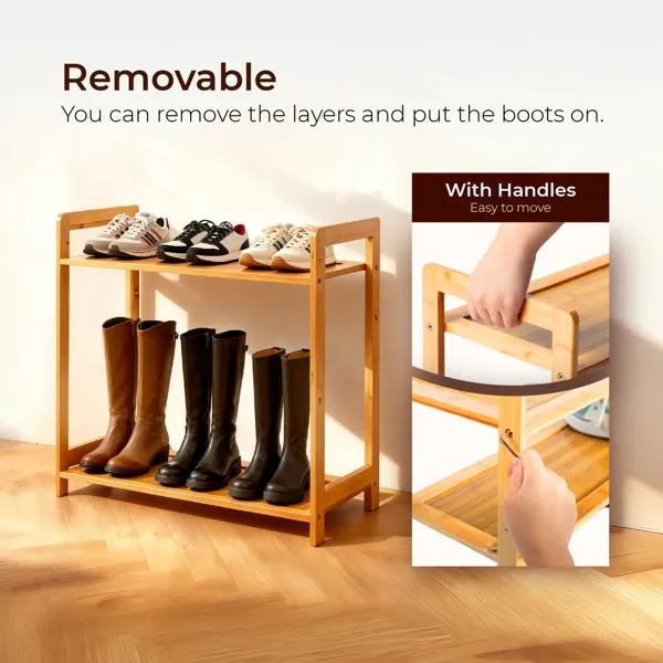 3-layer Flat Bamboo Shoe Rack 68X25X51.5 Cm Natural Wood Color 5