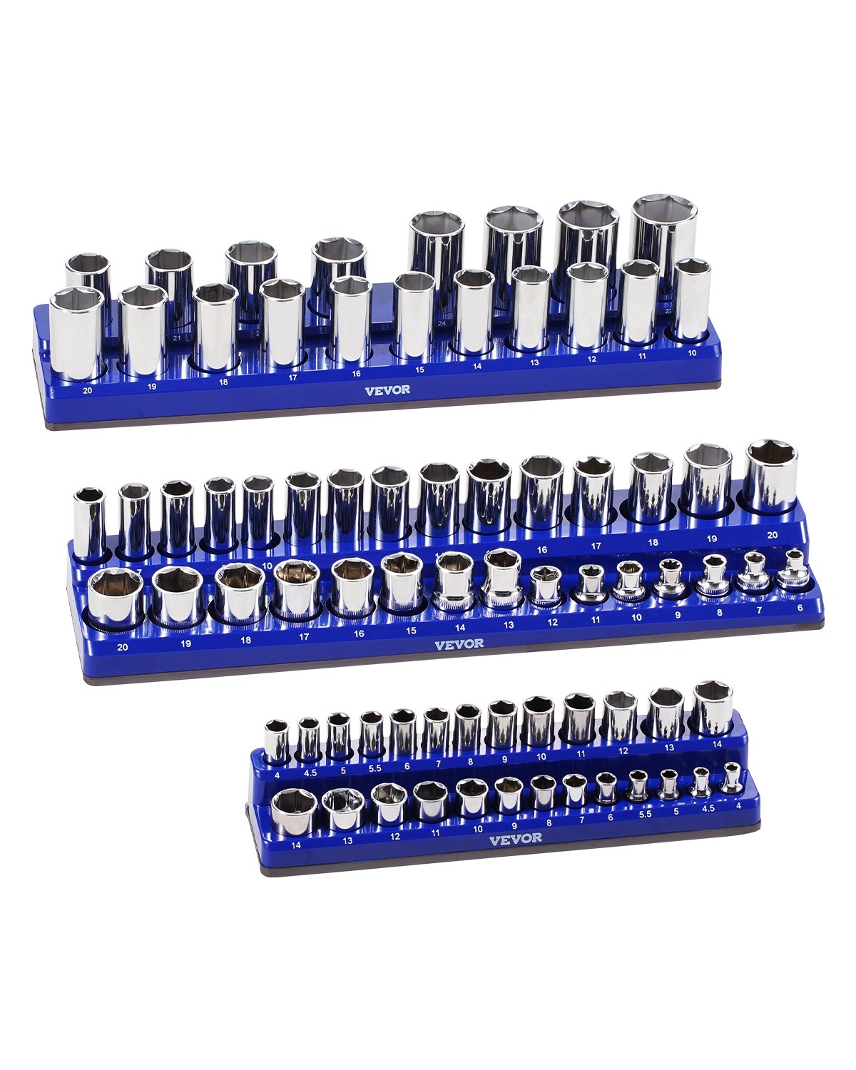 Steckschlüssel-Organizer-Set, 3-teiliger Steckschlüsselhalter, 1/4, 3/8 & 1/2 Zoll, Für Bis Zu 75 Standard- & Tiefe Steckschlüssel, Blau (Steckschlüssel Nicht Im Lieferumfang Enthalten)