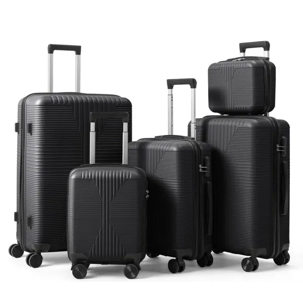 Non-TSA Customs Lock 5-in-1 PP Trolley Case, 12in, 16in, 20in, 24in, 28in, PP, Black