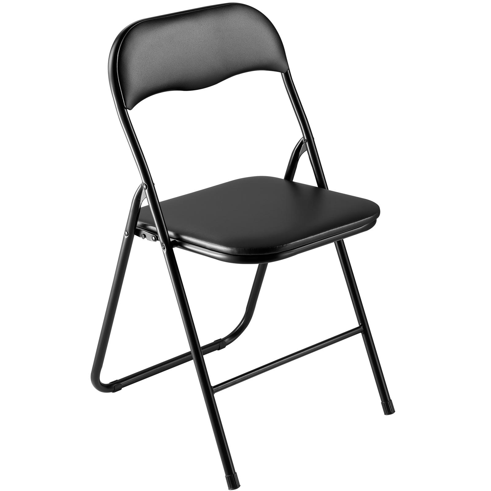 4er-Set faltbare Lederstühle – Tragbare Campingstühle mit Metallrahmen und gepolstertem Sitzkissen, stapelbar für drinnen und draußen, Schwarz_voghion.com