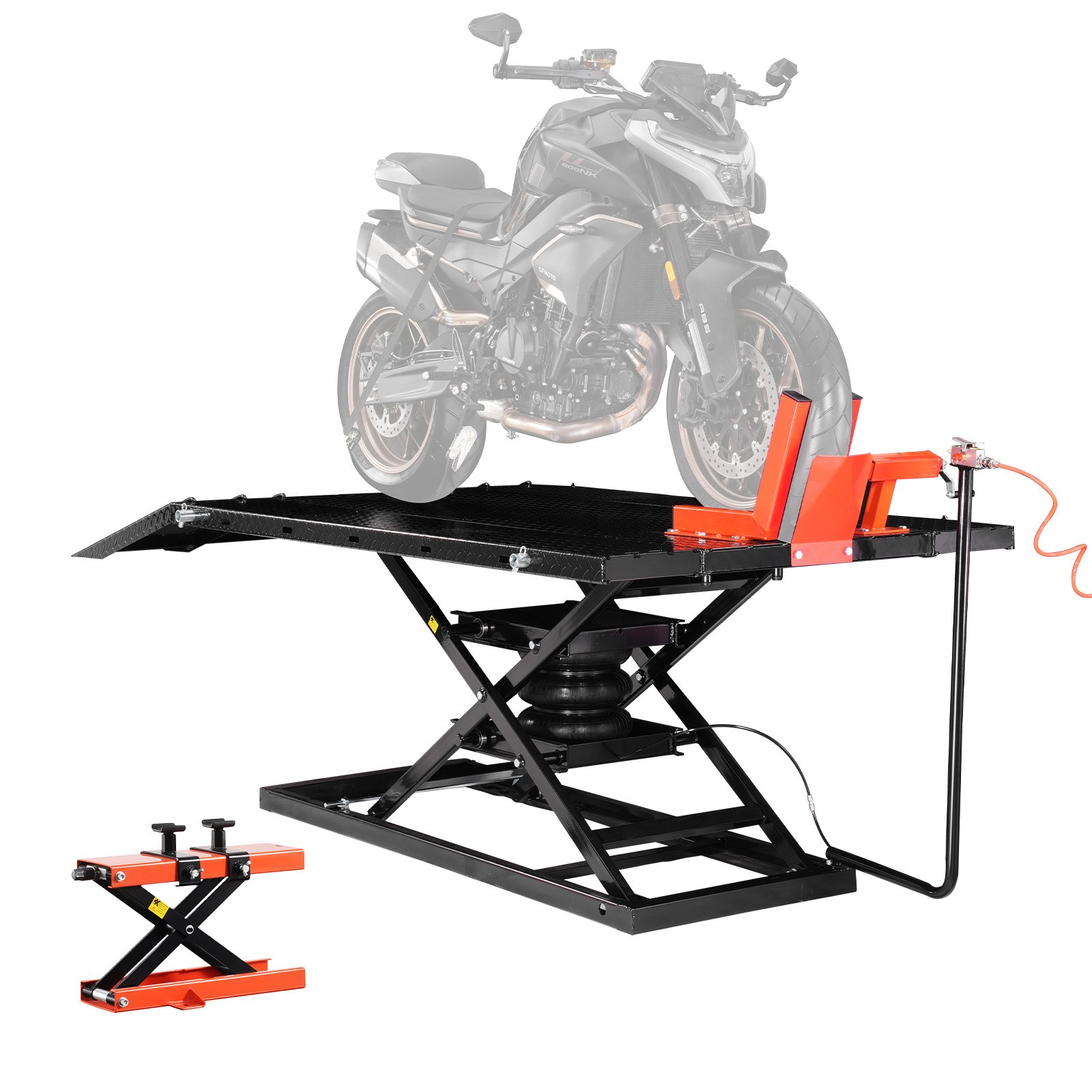 Motorradheber Motorradhebebühne Höhenverstellbarer Hebeständer Mit Abnehmbarer Werkbank, Fahrzeugreparaturplattform Pneumatisch (680 Kg Belastbar / Max. Hubhöhe 940,2 Mm) Für Dirtbikes