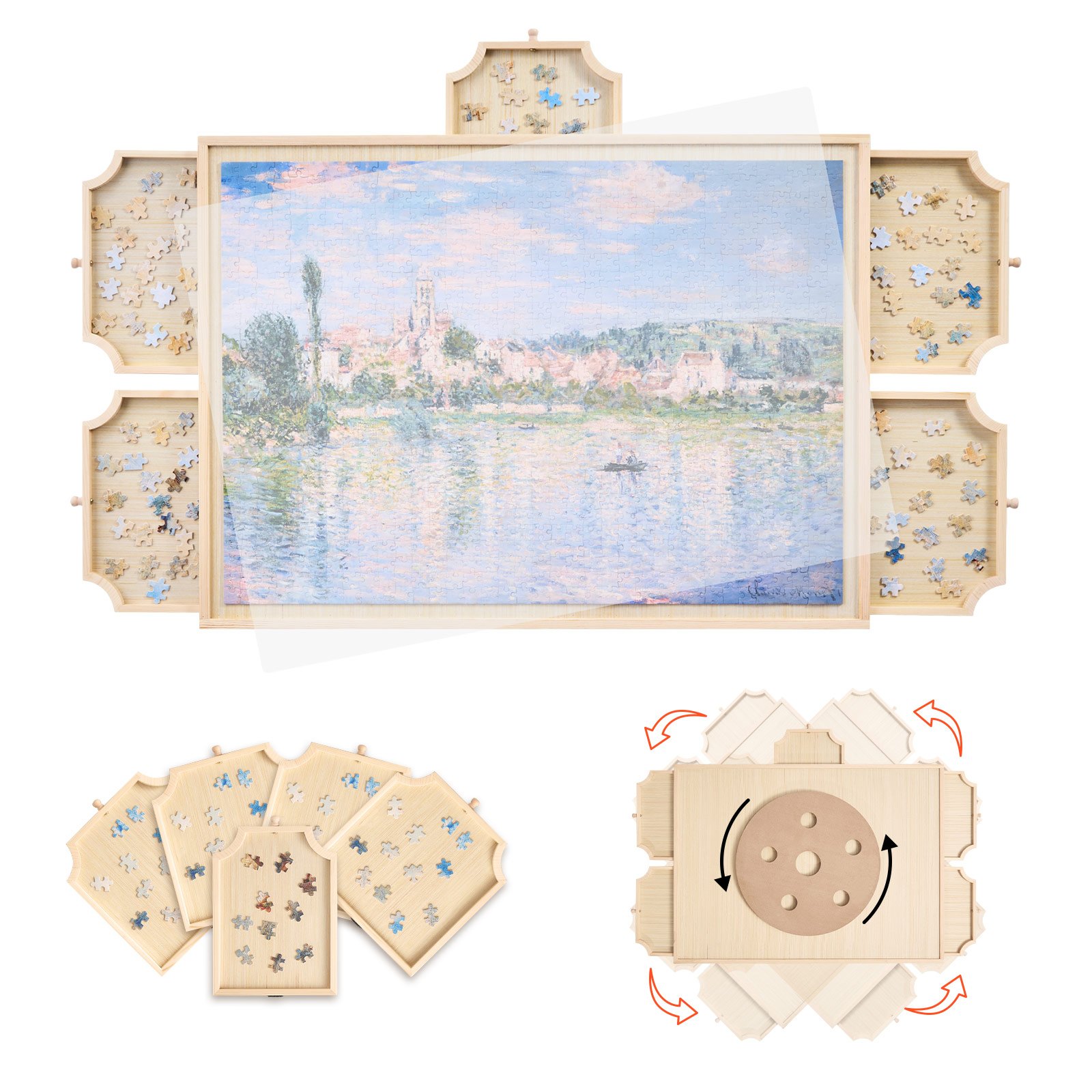1000-teiliges Drehbares Puzzlebrett Mit 5 Schubladen & Abdeckung, Tragbarer Puzzletisch (736 X 535 Mm), Puzzle-Zubehör Für Erwachsene, Puzzle-Organizer-Aufbewahrungssystem Puzzle Boards