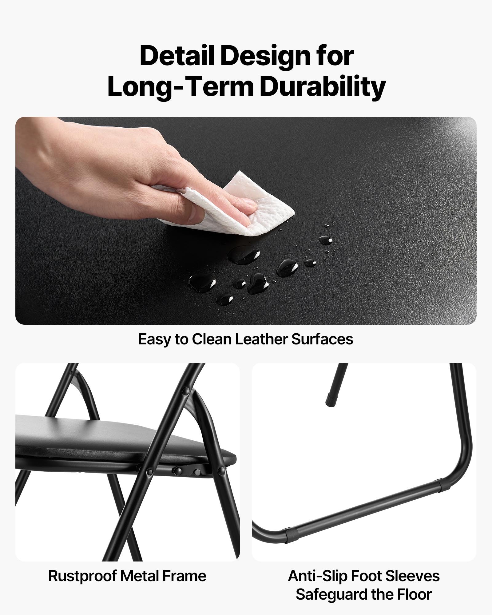 4er-Set faltbare Lederstühle – Tragbare Campingstühle mit Metallrahmen und gepolstertem Sitzkissen, stapelbar für drinnen und draußen, Schwarz_voghion.com