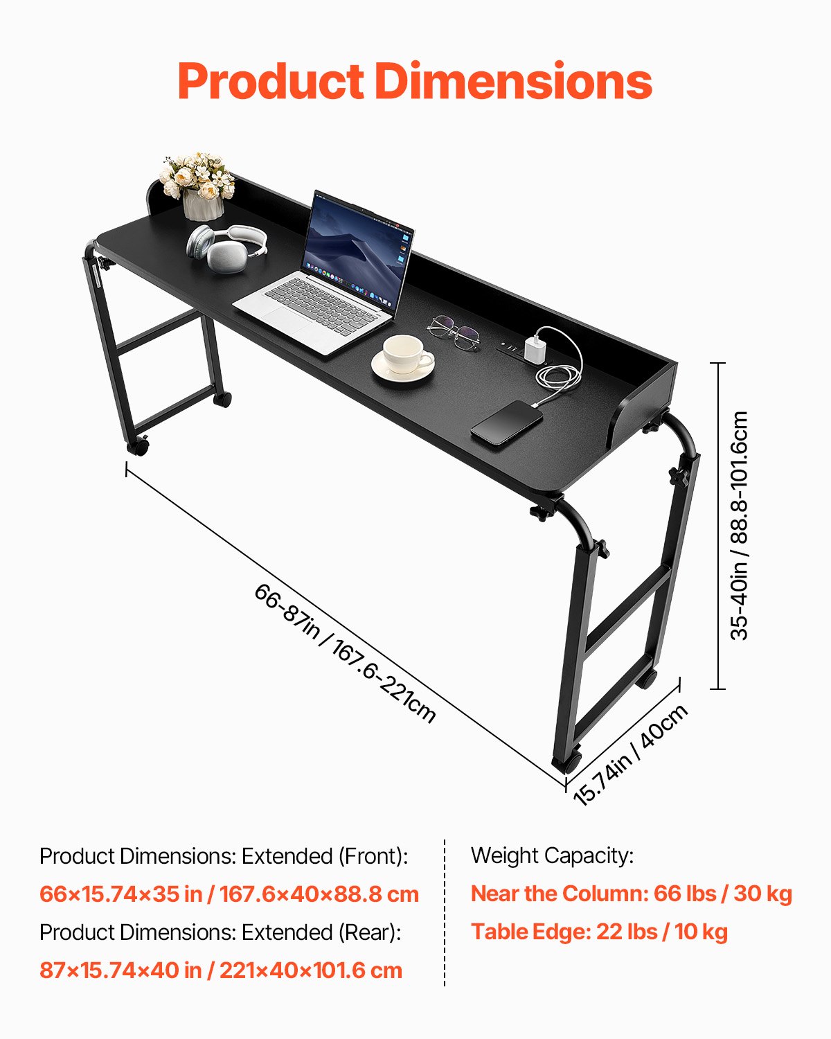Verstellbarer Nachttisch – Tragbarer Laptop-Rolltisch mit 4 Rollen (2 mit Bremsen) und Steckdose, robuster Nachttisch aus Sperrholz fürs Arbeitszimmer_voghion.com