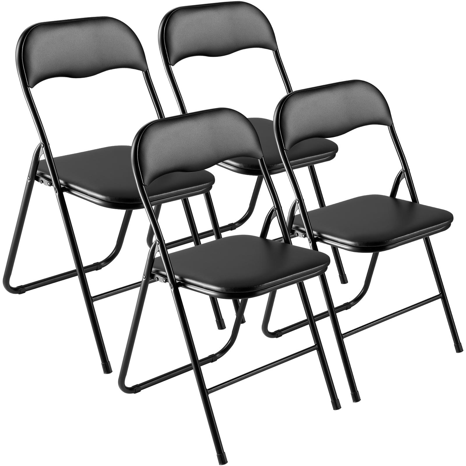 4er-Set faltbare Lederstühle – Tragbare Campingstühle mit Metallrahmen und gepolstertem Sitzkissen, stapelbar für drinnen und draußen, Schwarz_voghion.com