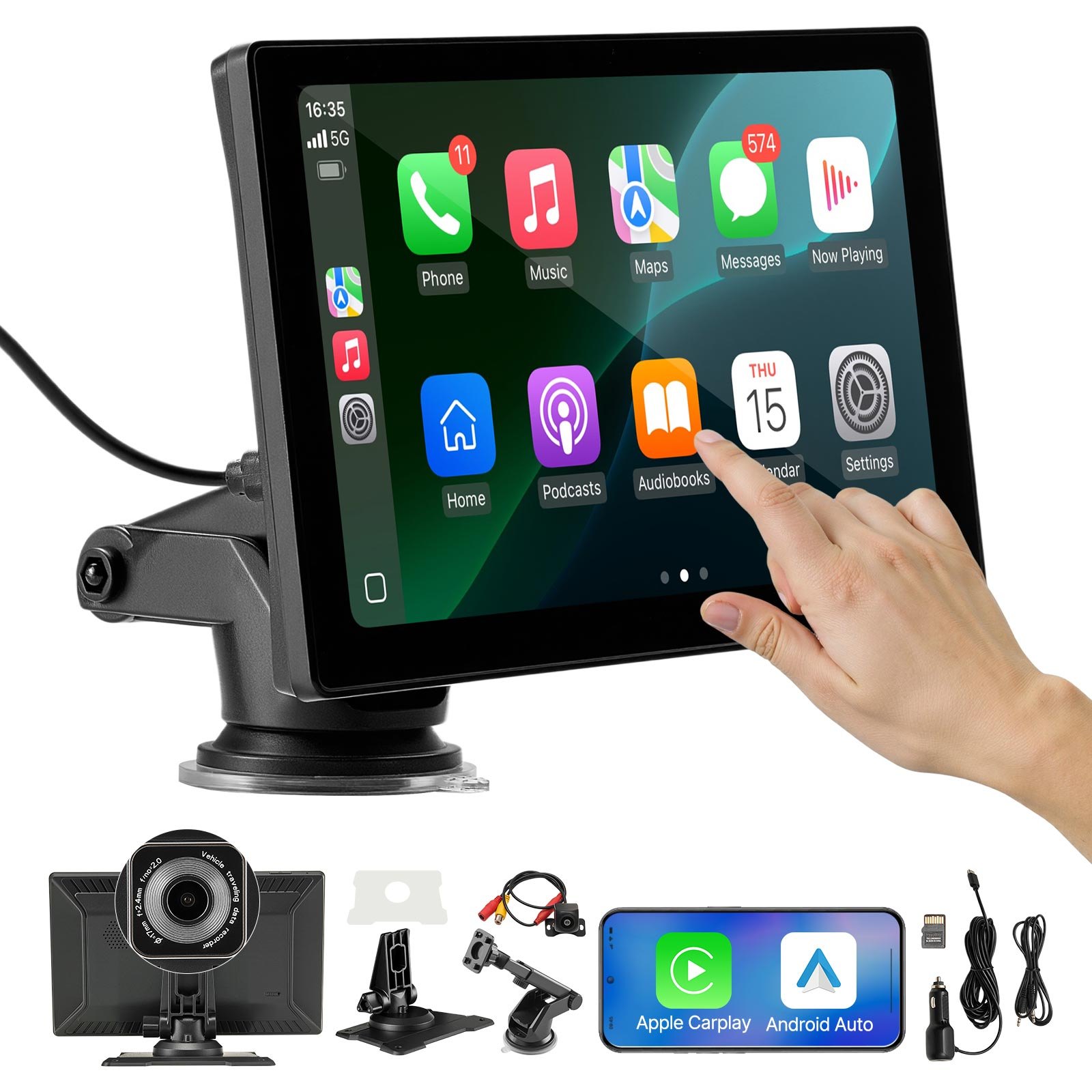 Kabelloses Autoradio (228,6 Mm) HD-Radio Mit Touchscreen Mit Apple CarPlay & Android Auto, CarPlay-Bildschirm Mit Front- Und Rückfahrkameras Sprachsteuerung Mirror Link Bluetooth GPS-Navigation
