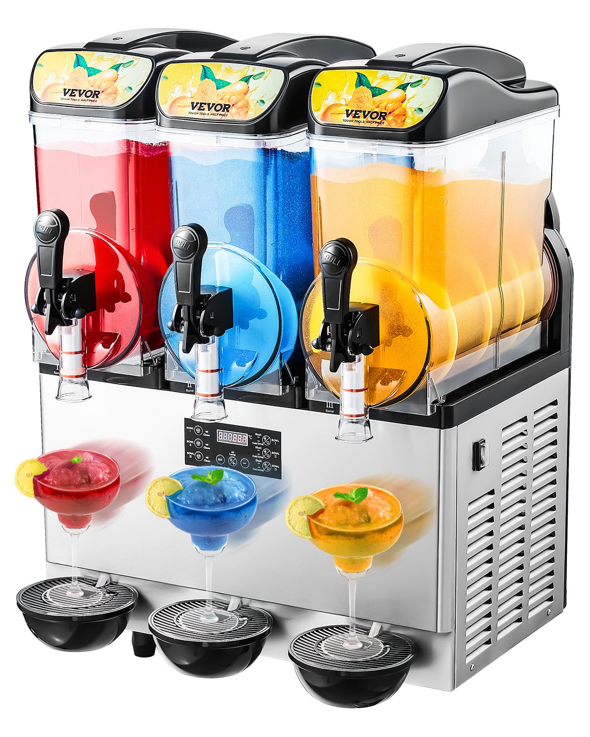 Kommerzieller Frozen Drink Maker, 15 L X 3 Slush-Maschine Mit Drei Tanks, 180 Tassen Margarita-Smoothie-Maschine Aus Edelstahl, Slush-Maker FĂźr Zuhause Partys Restaurants CafĂŠs Bars