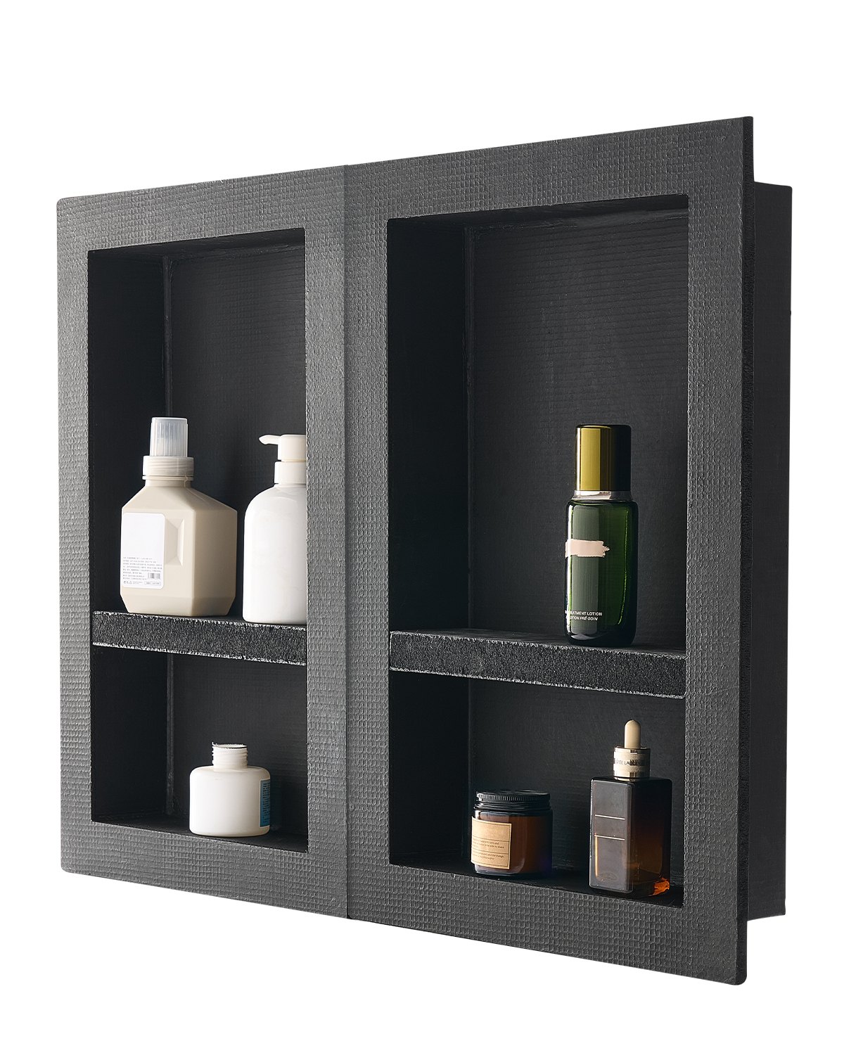 Duschnische, 40,6 X 61 Cm + 40,6 X 61 Cm Wandnische Mit Beweglichem Regal, 10,2 Cm Dicker Moderner Seifen- & Shampoo-Aufbewahrungs-Organizer, Schwarz Für Badezimmerdusche