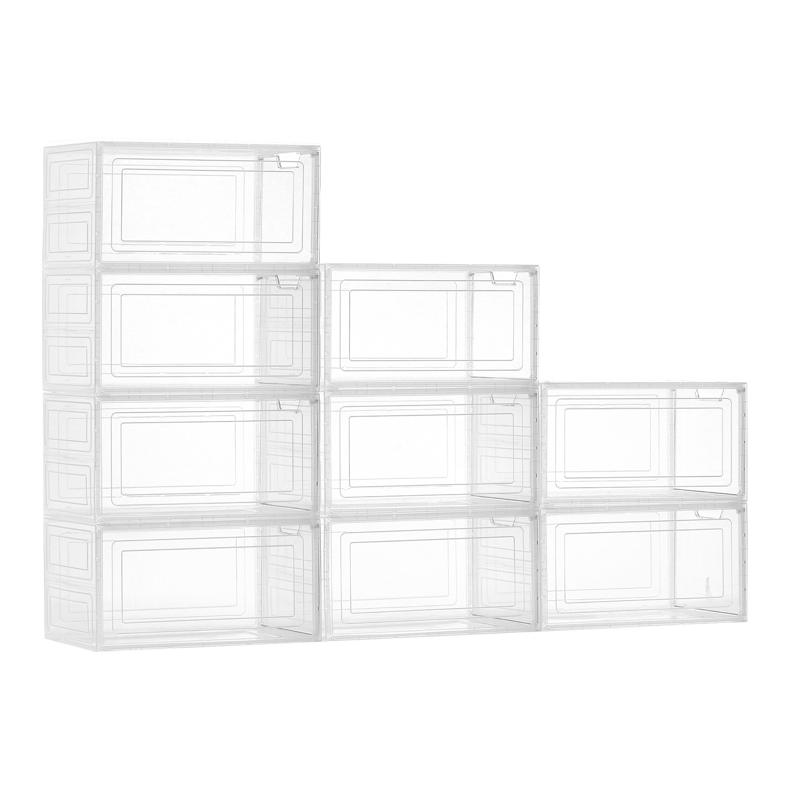 Schuhaufbewahrungsboxen Stapelbare Schuhboxen (9 Stk.) Passend Bis US-Größe 13, Schuh-Organizer Mit Magnetischer Tür Zur Aufbewahrung Von High Heels & Stiefeln & Hüten, Transparent + Weiß