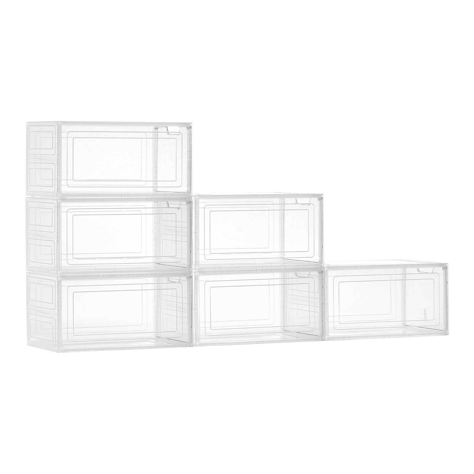 Schuhaufbewahrungsboxen Stapelbare Schuhboxen (6 Stk.) Passend Bis US-Größe 13, Schuh-Organizer Aus PP/PET Mit Magnetischer Tür Zur Aufbewahrung Von High Heels & Stiefeln & Hüten, Klar Weiß