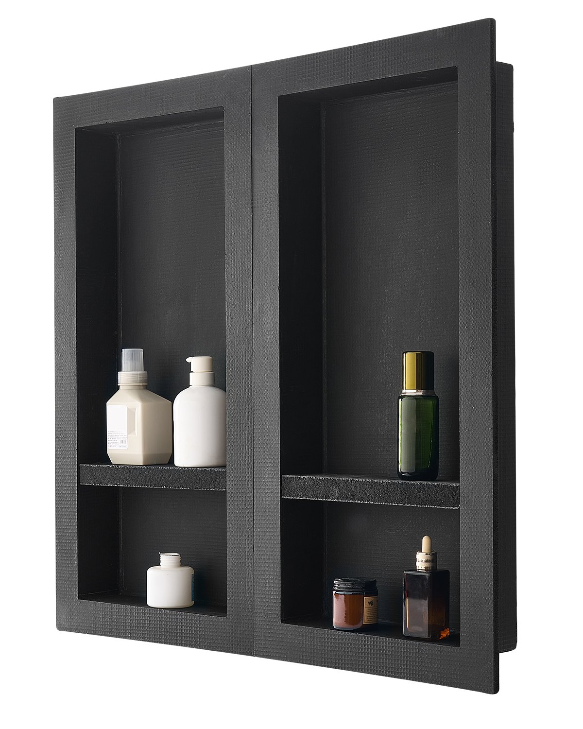 Duschnische, 40,6 X 81,3 Cm + 40,6 X 81,3 Cm Wandnische Mit Beweglichem Regal, 10,2 Cm Dicker Moderner Seifen- & Shampoo-Aufbewahrungs-Organizer, Schwarz Für Badezimmerdusche