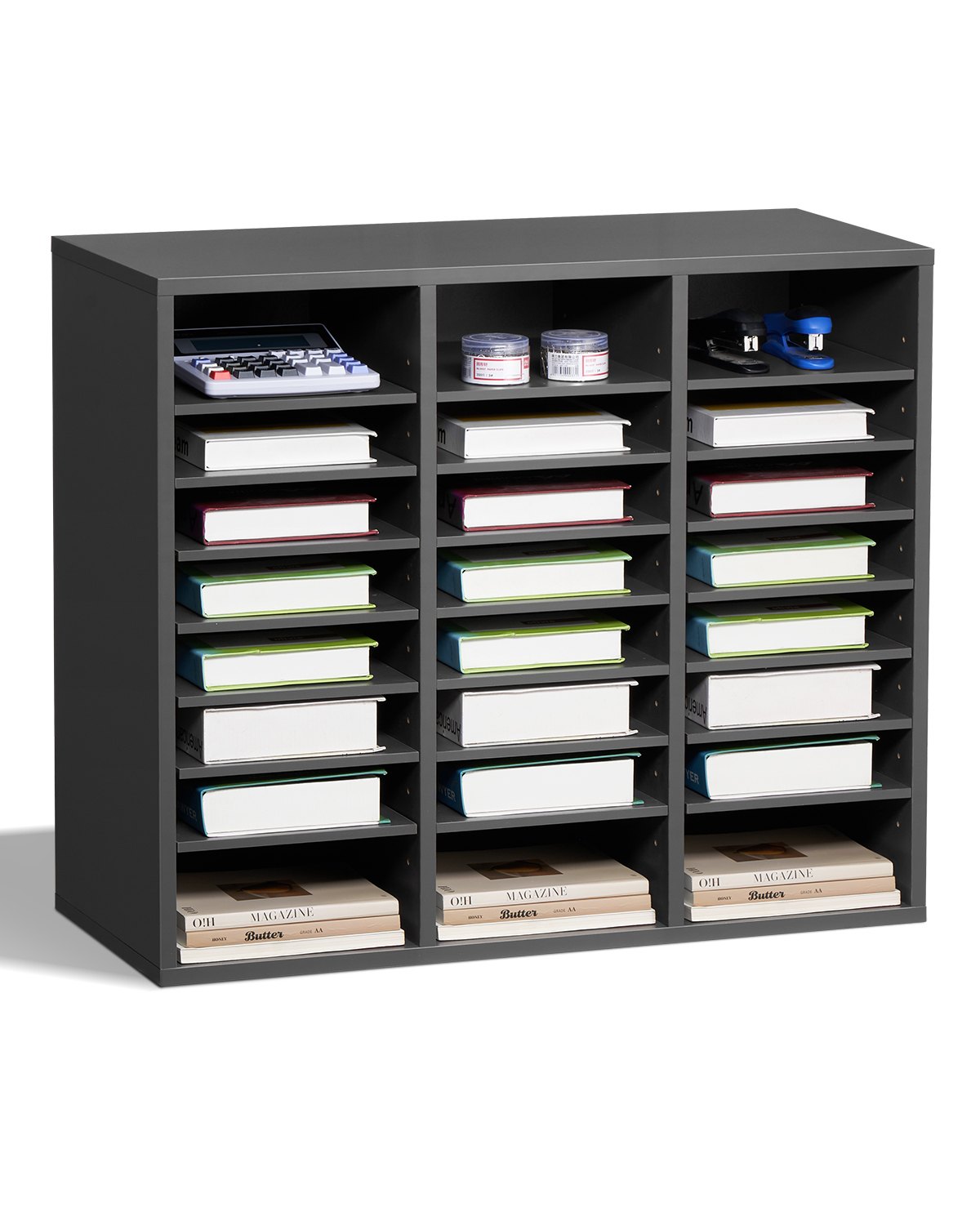 Literatur-Organizer Dokumentenablage Mit 24 Fächern & Einstellbaren Regalen, Aktensortierer Briefablage Dokumentenlager Aus Spanplatten Und MDF, Aufbewahrung Für Büro Klassenzimmer Grau