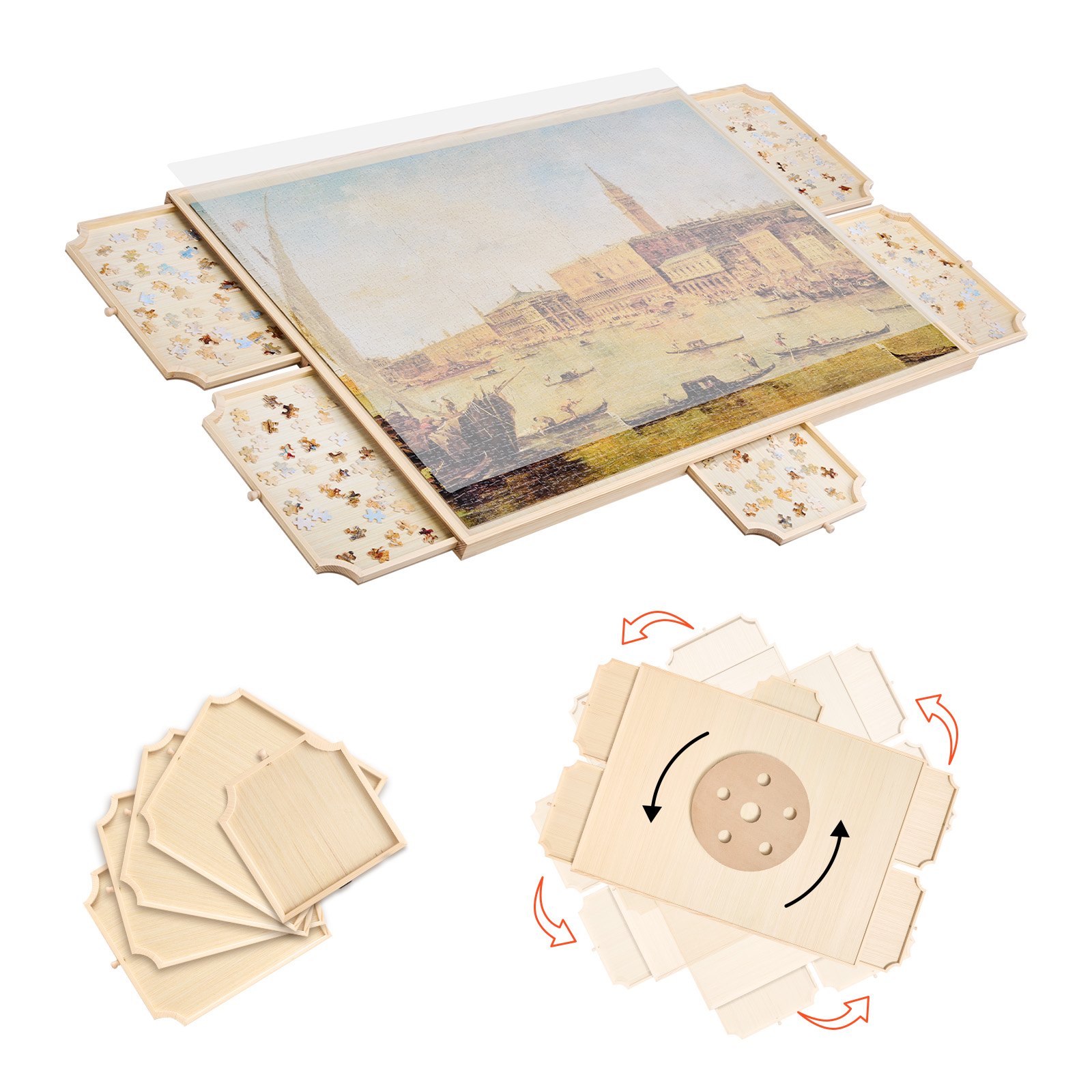 Drehbare Puzzletisch Mit 5 Schubladen Und Abdeckung Für Erwachsene_voghion.com