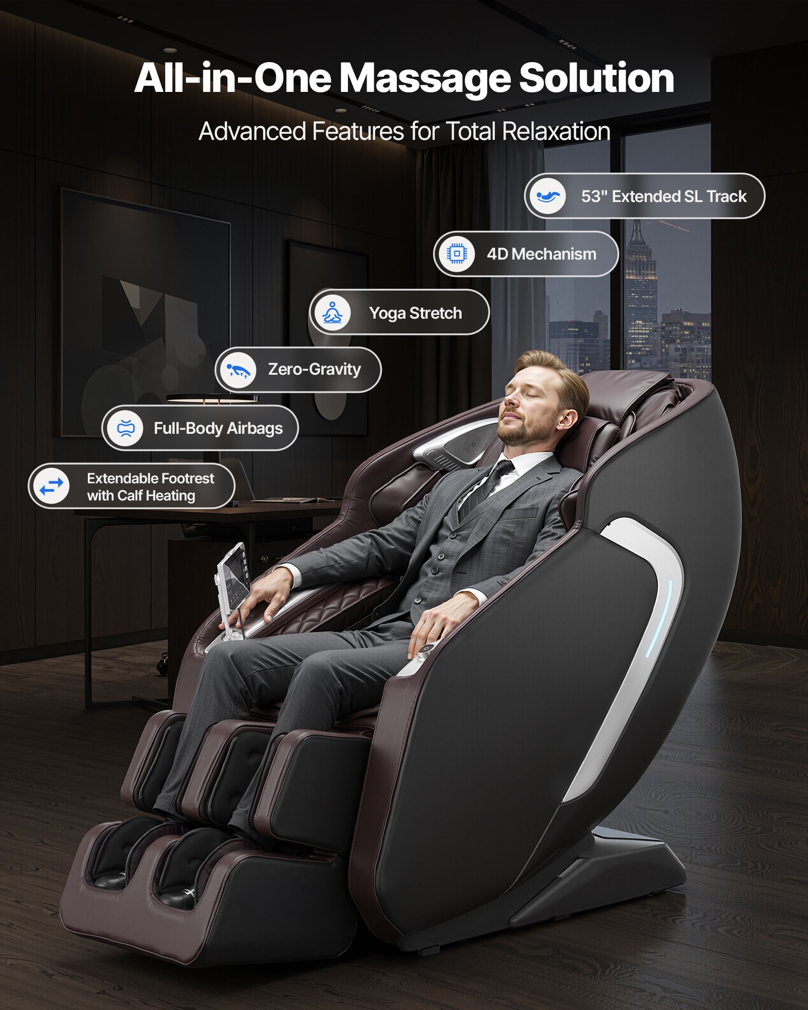 Massagesessel GanzkĂśrpermassagesessel Zero Gravity Mit SL-Schiene & Yoga-Stretch-Modus, Relaxsessel Mit Heizung & Einziehbarem Pedal & 36 Airbags & LCD-Bildschirm Massagestuhl 4D-Massage