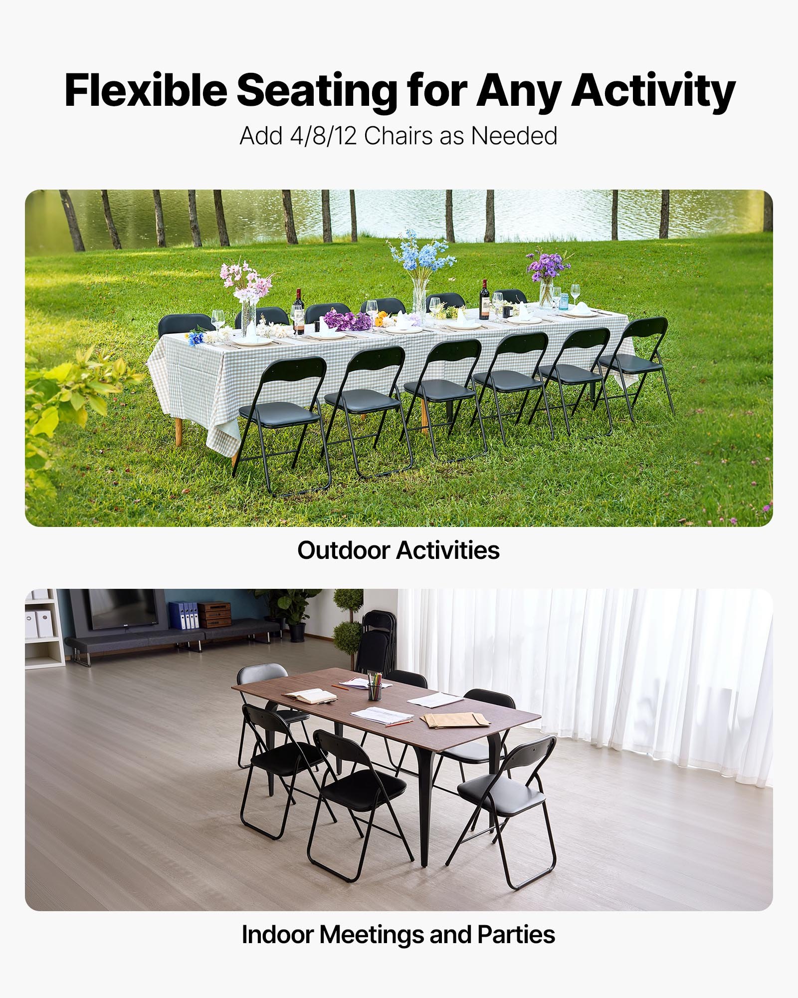 4er-Set faltbare Lederstühle – Tragbare Campingstühle mit Metallrahmen und gepolstertem Sitzkissen, stapelbar für drinnen und draußen, Schwarz_voghion.com