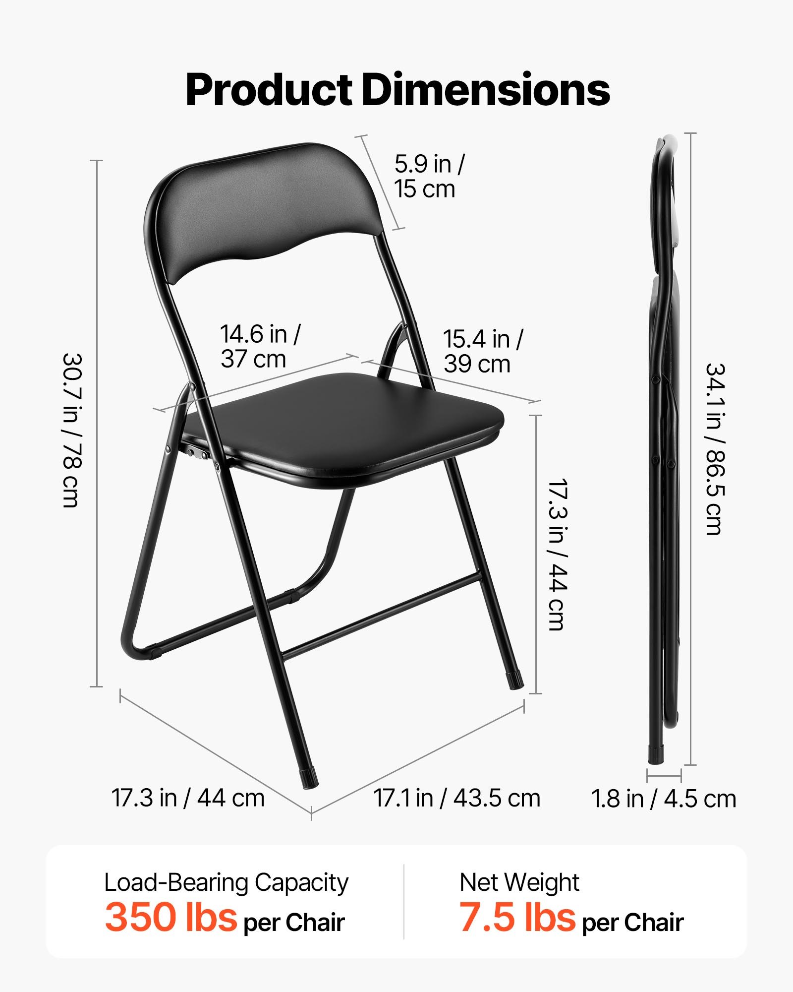 4er-Set faltbare Lederstühle – Tragbare Campingstühle mit Metallrahmen und gepolstertem Sitzkissen, stapelbar für drinnen und draußen, Schwarz_voghion.com