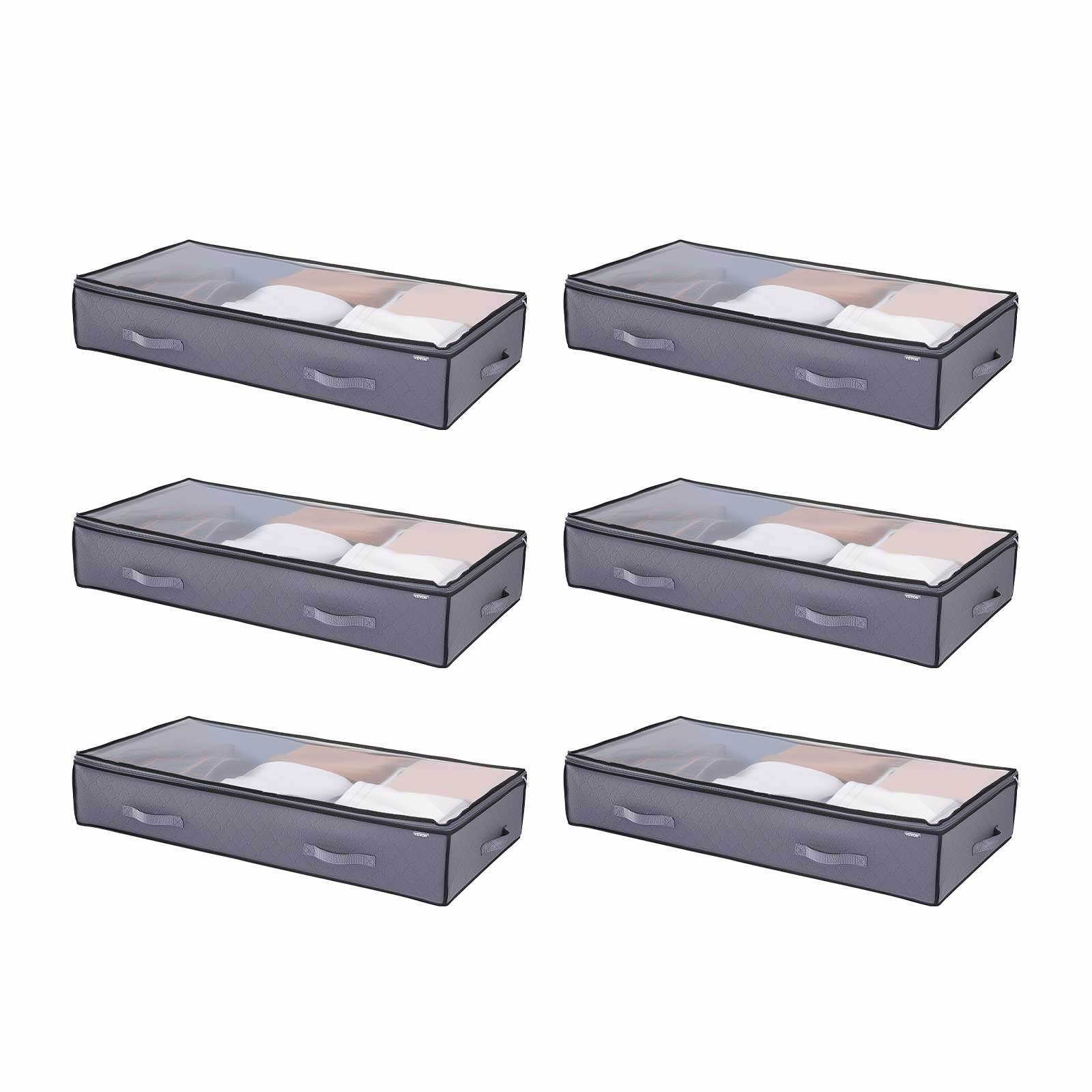 Unterbettkommode Unterbettaufbewahrungstasche 6 Stk. (996 X 500 X 180 Mm) Unterbettbehälter Mit Transparenten Deckeln (90 L), Aufbewahrungsbox Organizer Für Kleidung Schuhe Schlafzimmer