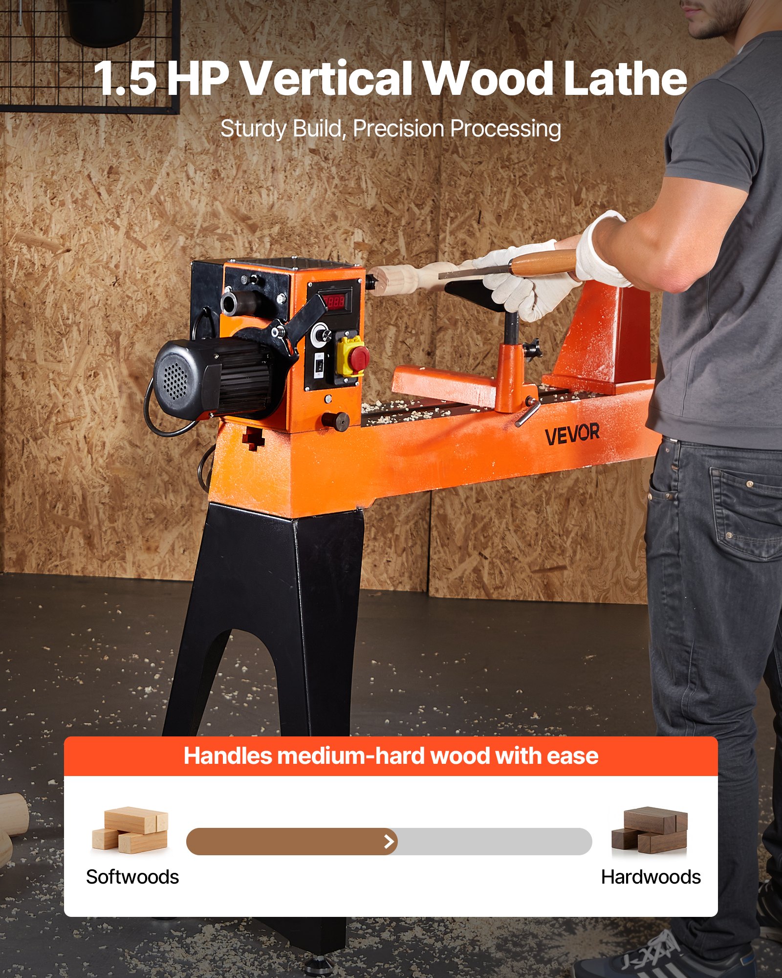 Drechselbank, 1,5 PS, Drechselmaschine Mit Variabler Drehzahl Von 0 Bis 3200 U/min, Drehtischmaschine 406x1020 Mm Werkbank, Drehbank, Für Mittlere Bis Große Holzbearbeitungsprojekte