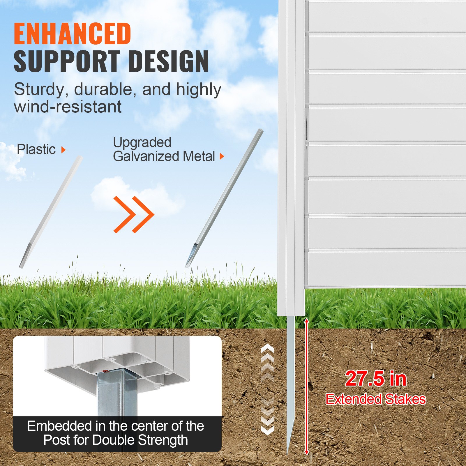 Sichtschutzzaun für den Garten – PVC- und verzinkter Stahl-Windschutzzaun mit Metallpfosten bis zu 70 cm, Lamellenzaun, ideal für Gartengeräte_voghion.com