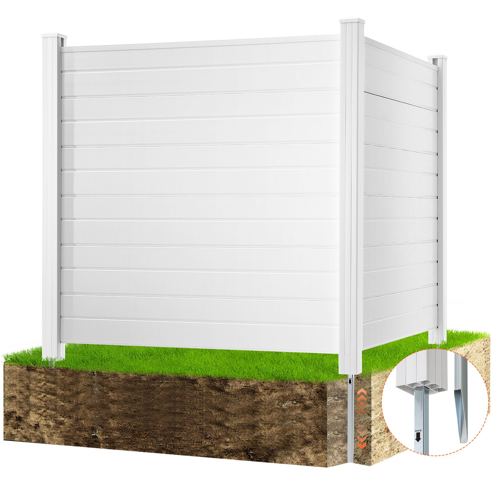 Sichtschutzzaun für den Garten – PVC- und verzinkter Stahl-Windschutzzaun mit Metallpfosten bis zu 70 cm, Lamellenzaun, ideal für Gartengeräte_voghion.com
