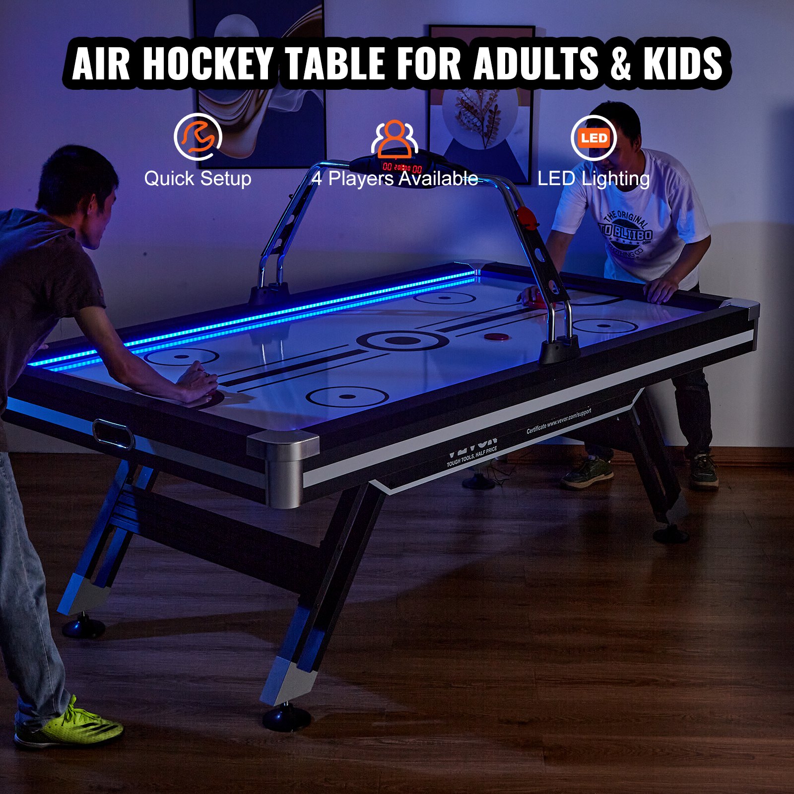 Luftbetriebener Hockeytisch, Indoor-Hockeytisch FĂźr Kinder Und Erwachsene, LED-Sporthockeyspiel Mit 2 Pucks, 2 Schiebern Und Elektronischem Punktesystem, Arcade-Gaming-Set FĂźr Spielzimmer