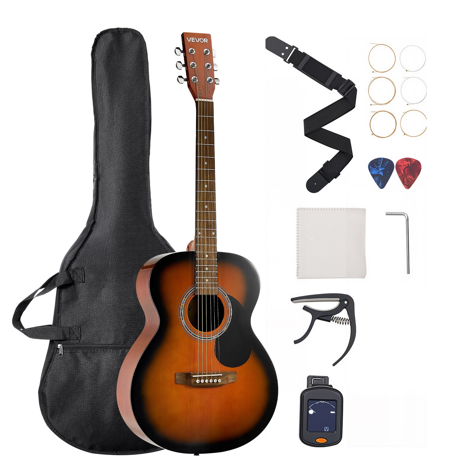 Dreadnought Akustik Gitarre 40 In / 1016 Mm Anfängerpaket Erwachsene Sunburst_voghion.com