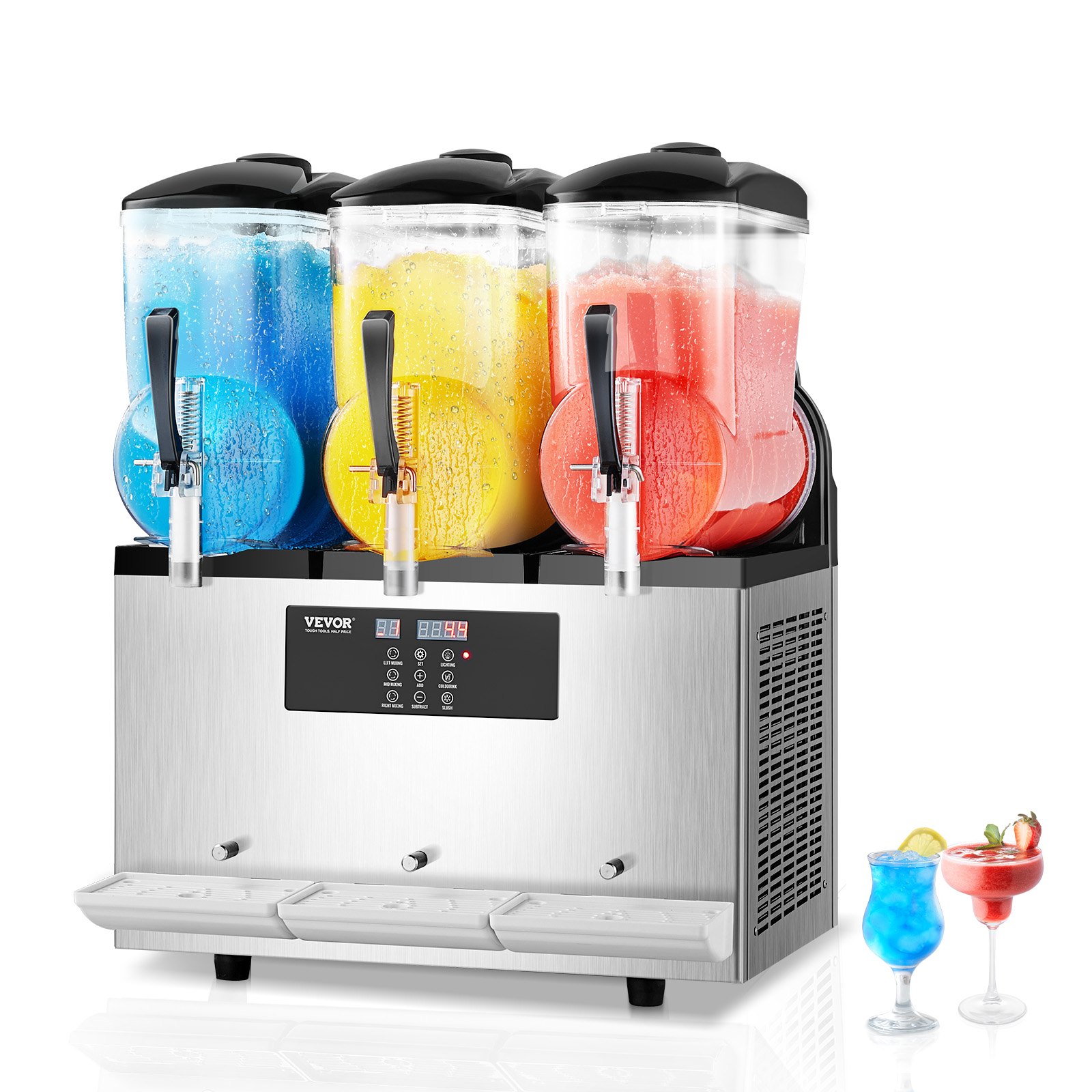 Kommerzielle Slusheis Maschine 12 L X 3 Dreifachtank-Maschine Für Gefrorene Getränke, 144 Tassen Edelstahl Slush-Eis-Maschine Mit Tastenfeld Softeis Maker Für Partys Restaurants Cafés Bars