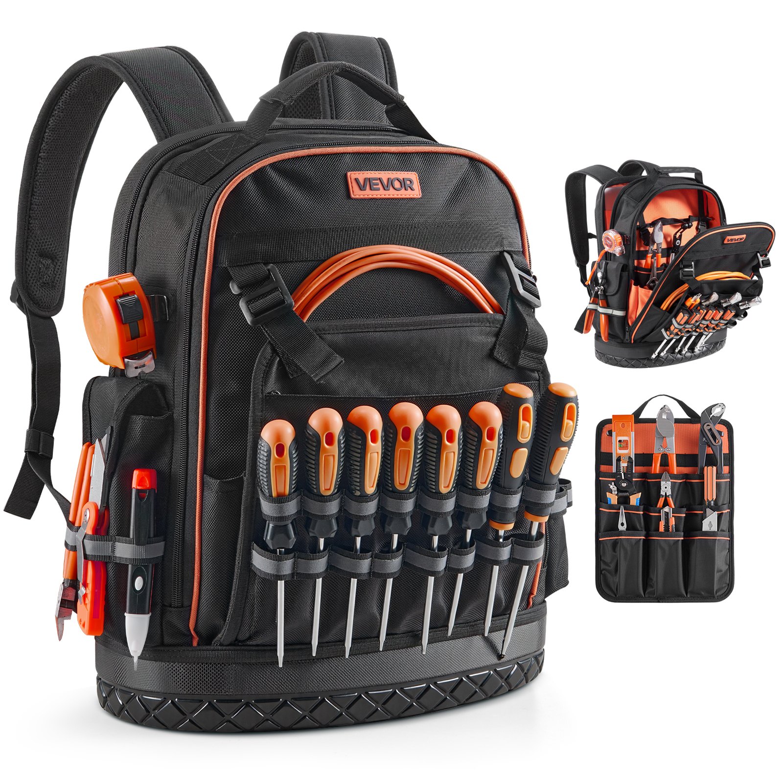 Werkzeugrucksack, 64 Taschen, Werkzeug-Aufbewahrungs-Organizer, Backpack Mit Laptopfach & Geformtem Boden, Baustellenrucksack Für Elektriker, Reparaturarbeiter & Heizungstechniker