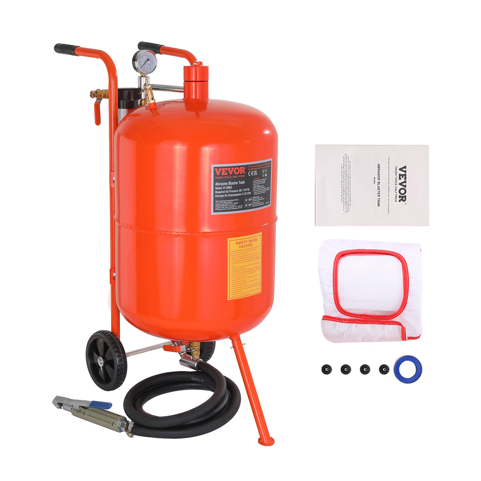 Mobiles Sandstrahlgerät 75,7 L Sandstrahlanlage Ca. 244 Cm Arbeitsschlauch Sandstrahler 60–110 PSI Arbeitsdruck Ideal Zum Entfernen Von Rost, Farbe, Flecken Und Das Polieren Großer Flächen - Image 1