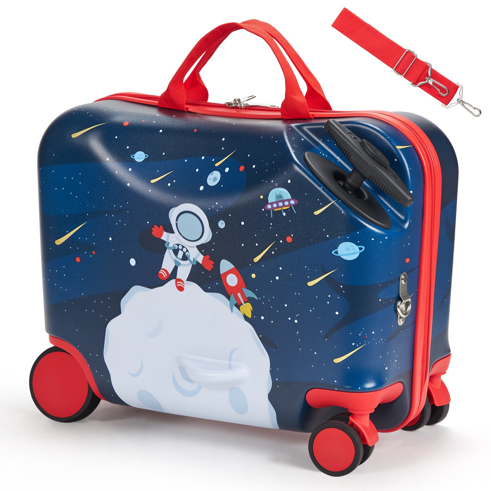 Kinderkoffer, 26 l, Hartschale, Rollsitz, verstellbarer Schultergurt, Reisetasche für Kinder, blau-weiß_voghion.com
