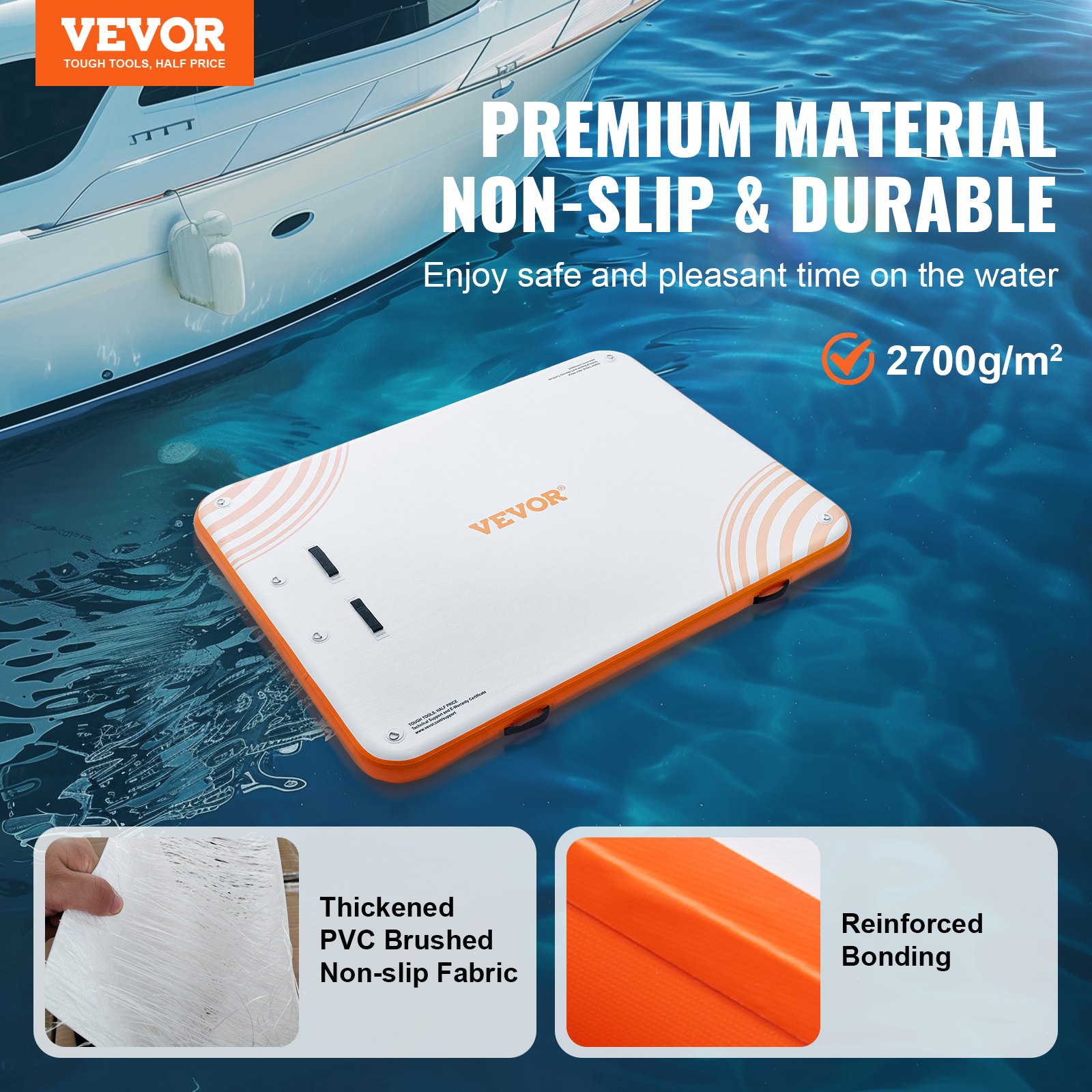 VEVOR aufblasbare Badeplattform, rutschfeste Badeplattformmatte mit Tragetasche und abnehmbarer Leiter, schwimmende Plattforminsel_voghion.com