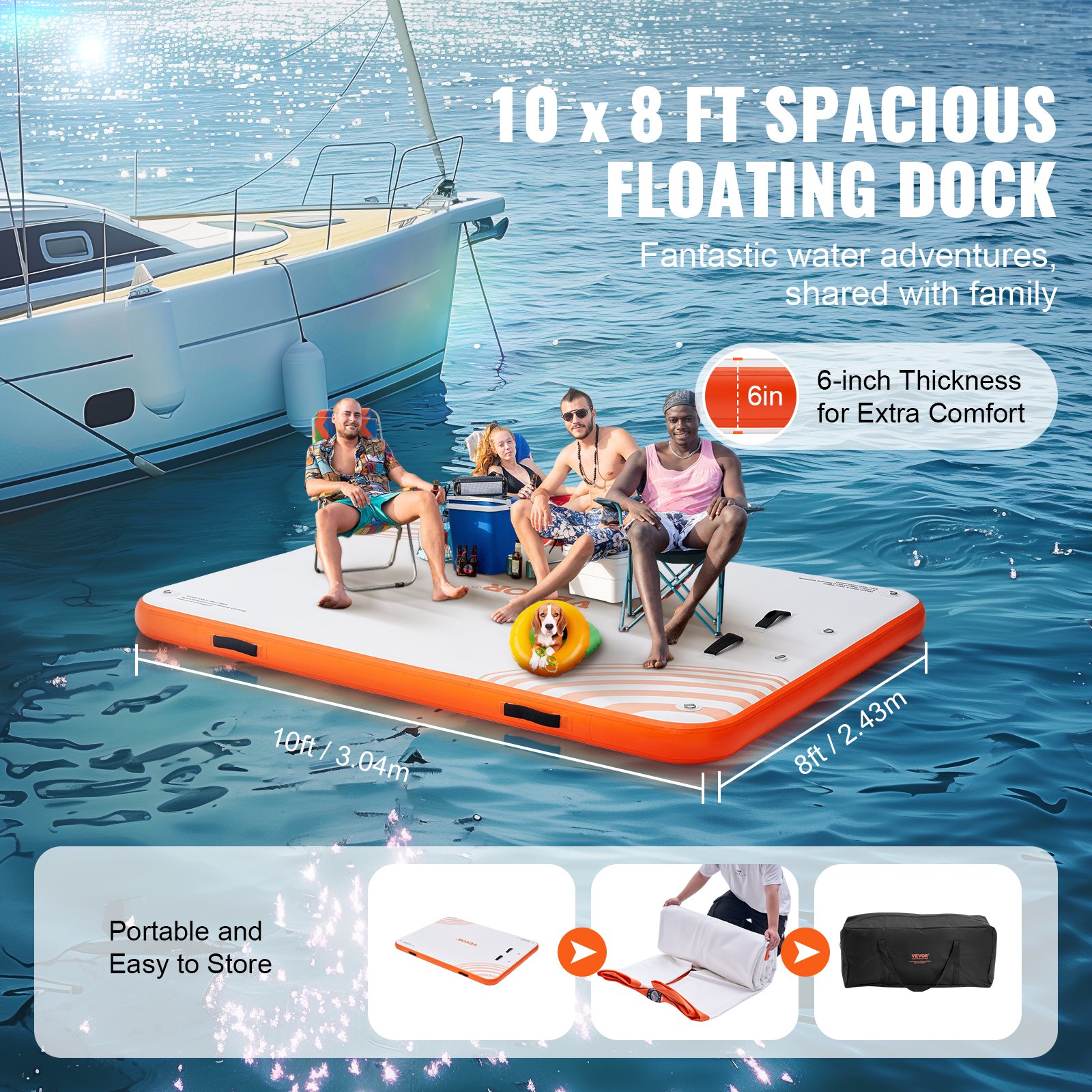 VEVOR aufblasbare Badeplattform, rutschfeste Badeplattformmatte mit Tragetasche und abnehmbarer Leiter, schwimmende Plattforminsel_voghion.com