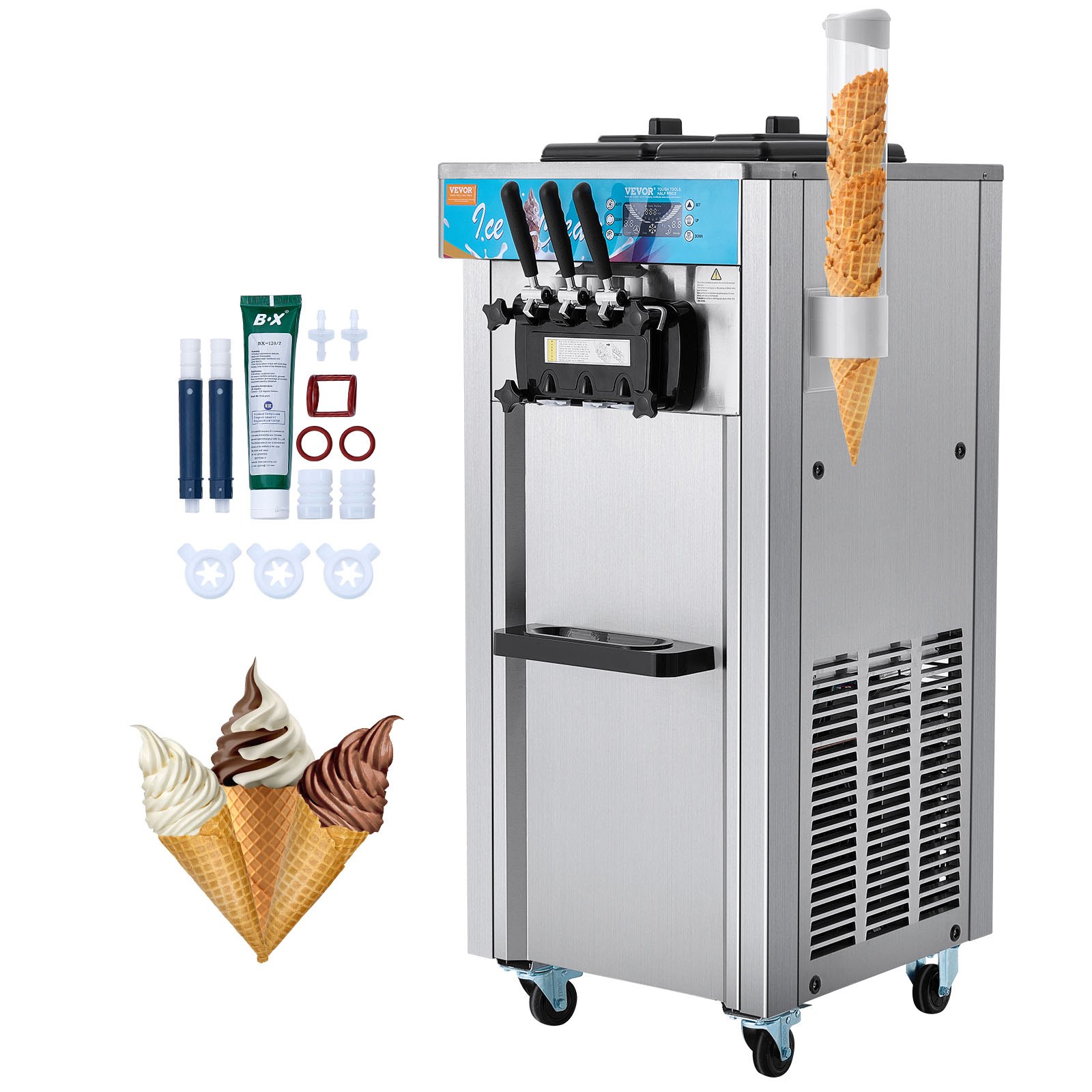 Kommerzielle Softeismaschine, 21–31 L/h Leistung, Freistehende Softeismaschine Mit 3 Geschmacksrichtungen, 2 X 5,5 L Edelstahlzylinder, LED-Panel, Automatische Vorkühlung, Für Restaurantbars - Image 1