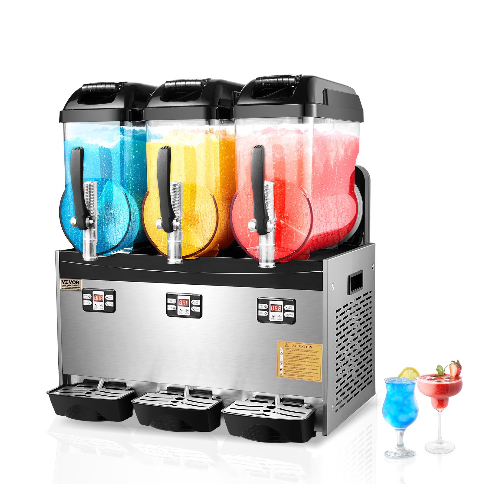Kommerzielle Slusheis Maschine 12 L X 3 Dreifachtank-Maschine Für Gefrorene Getränke, 144 Tassen Edelstahl Slush-Eis-Maschine Mit Tastenfeld Softeis Maker Für Partys Restaurants Cafés Bars