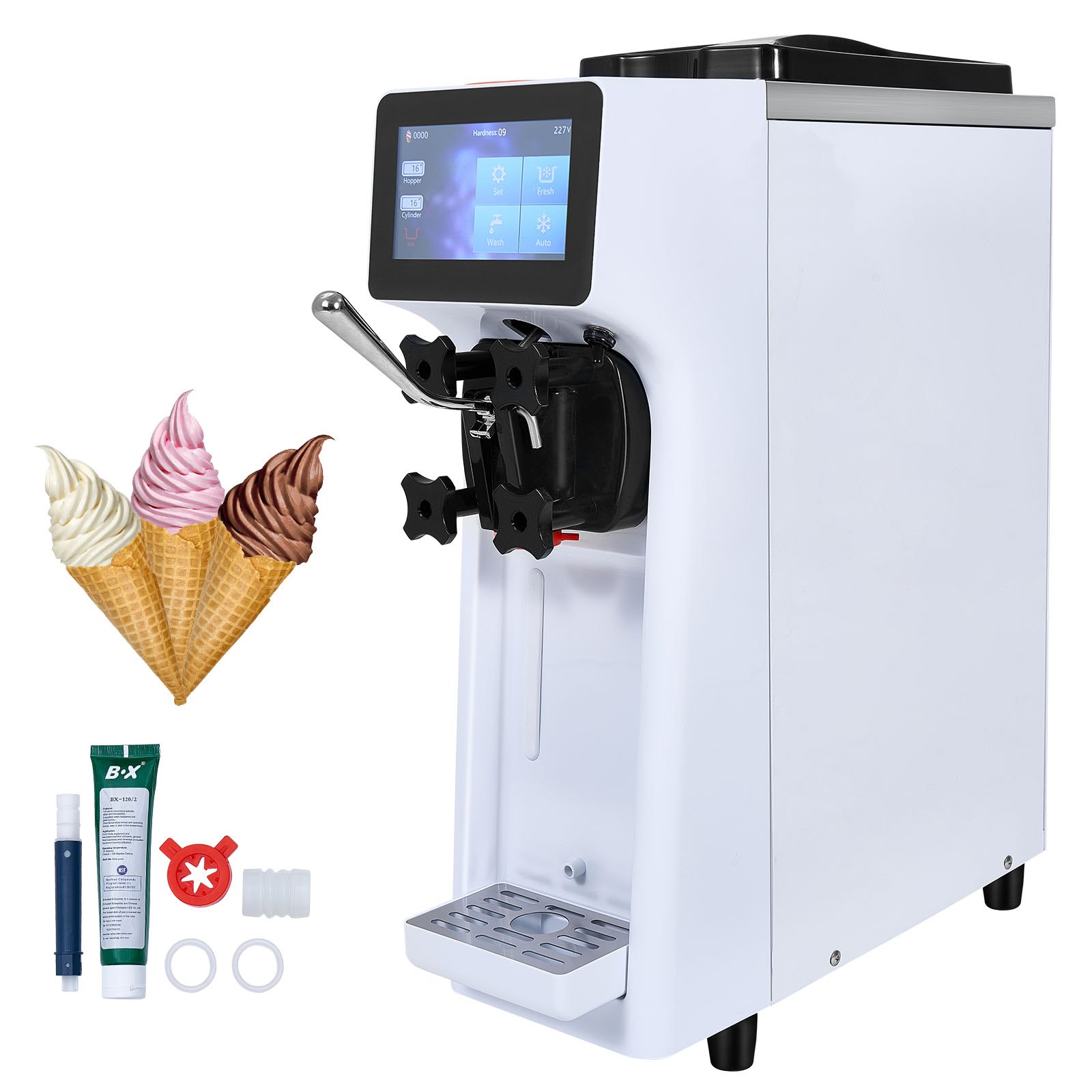 Kommerzielle Eismaschine, 10 L/h Leistung, Softeismaschine Einzelne Geschmacksrichtung, Arbeitsplatte, 4 L Trichter, 1,6 L Zylinder, Touchscreen, Automatische Reinigung, Vorkühlung Snackbars - Image 1