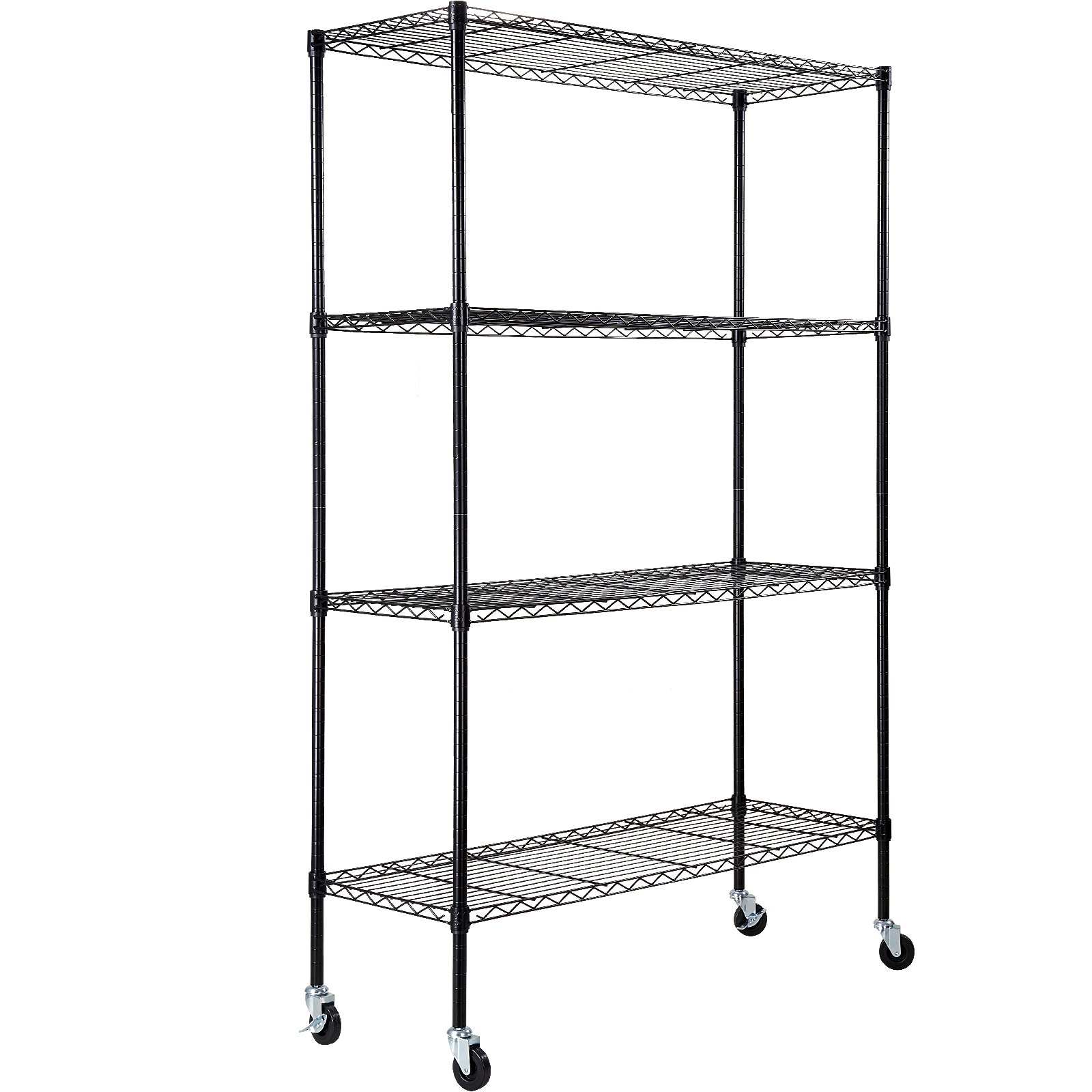 Lagerregal Mit Rädern, 4-stufig Verstellbar, 700 Lbs Kapazität, Robuste Garagenregale, Metall-Organizer, Drahtregal, Schwarz, 120 X 45 X 188 Cm Für Küche, Speisekammer, Keller, Badezimme