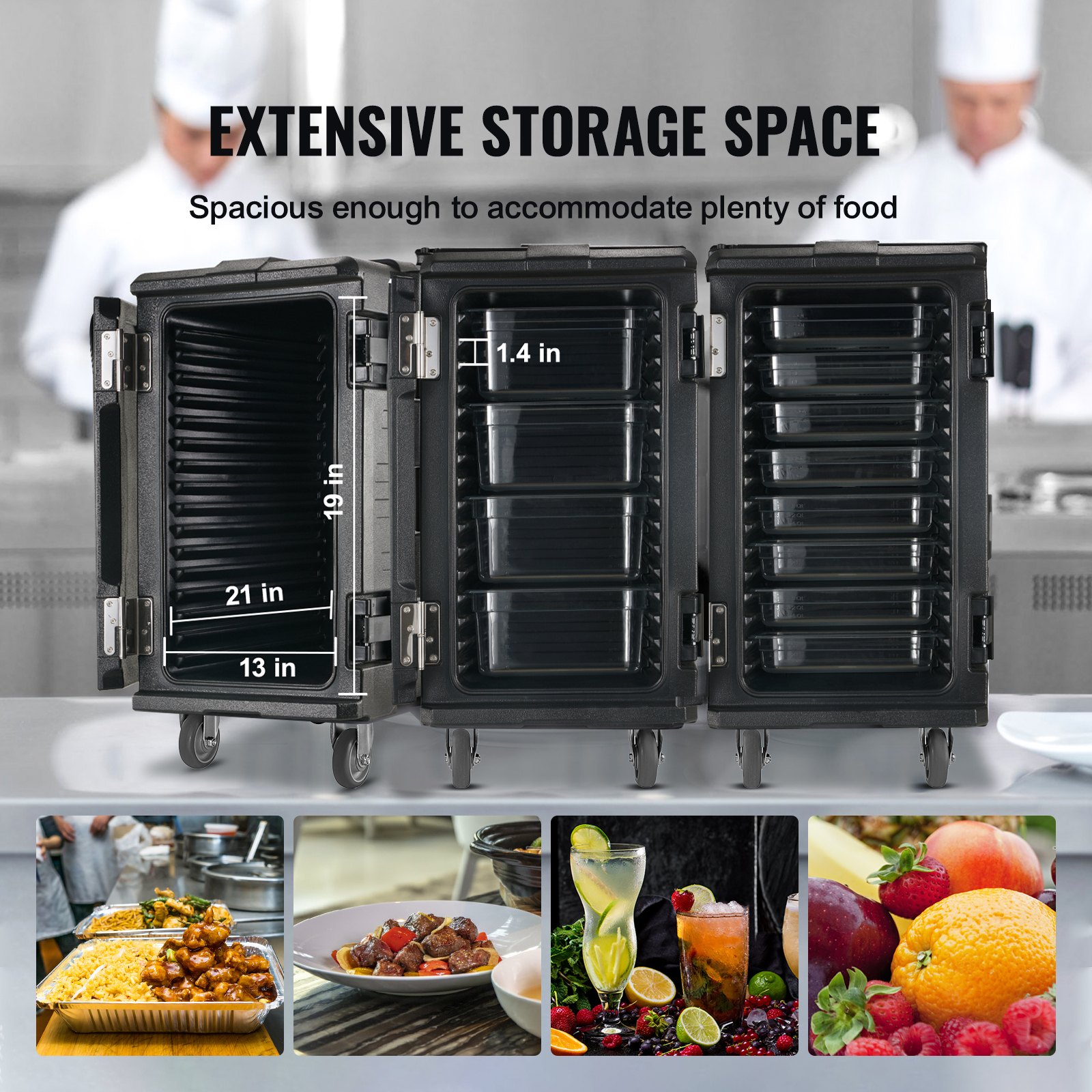 Isolierter Speisebehälter – Frontlader, Catering-Box mit Rollen, 120 l, Schwarz_voghion.com