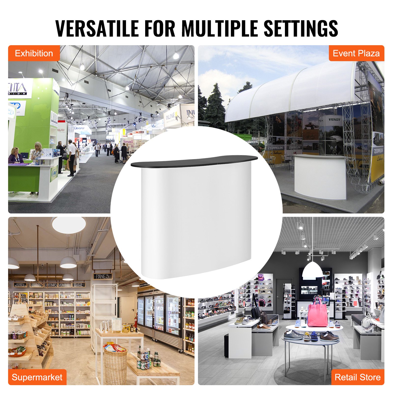Tragbarer Messestand, klappbarer Verkaufs- und Verkaufstisch, Pop-up-Podium mit Ablagefach, vielseitiger und robuster Präsentationstisch_voghion.com