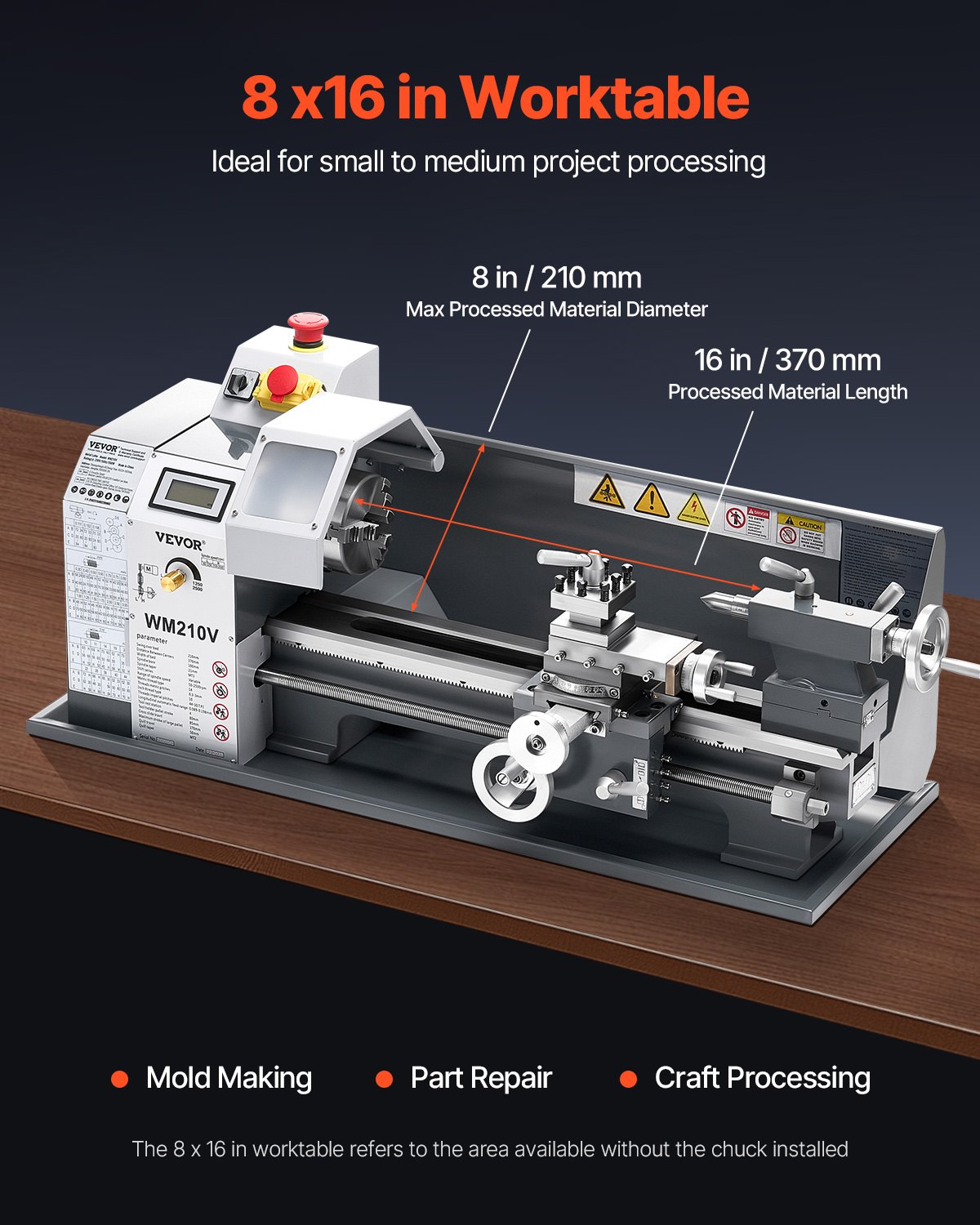 Metalldrehmaschine, 21x37 Cm, 550 W, 0-2500 U/min Variable Geschwindigkeit, Tischdrehmaschine, Fßr Die Bearbeitung Von Präzisionsteilen, Imperial-Metrisch-Gewinde, Weichmetalle, Kunststoffe