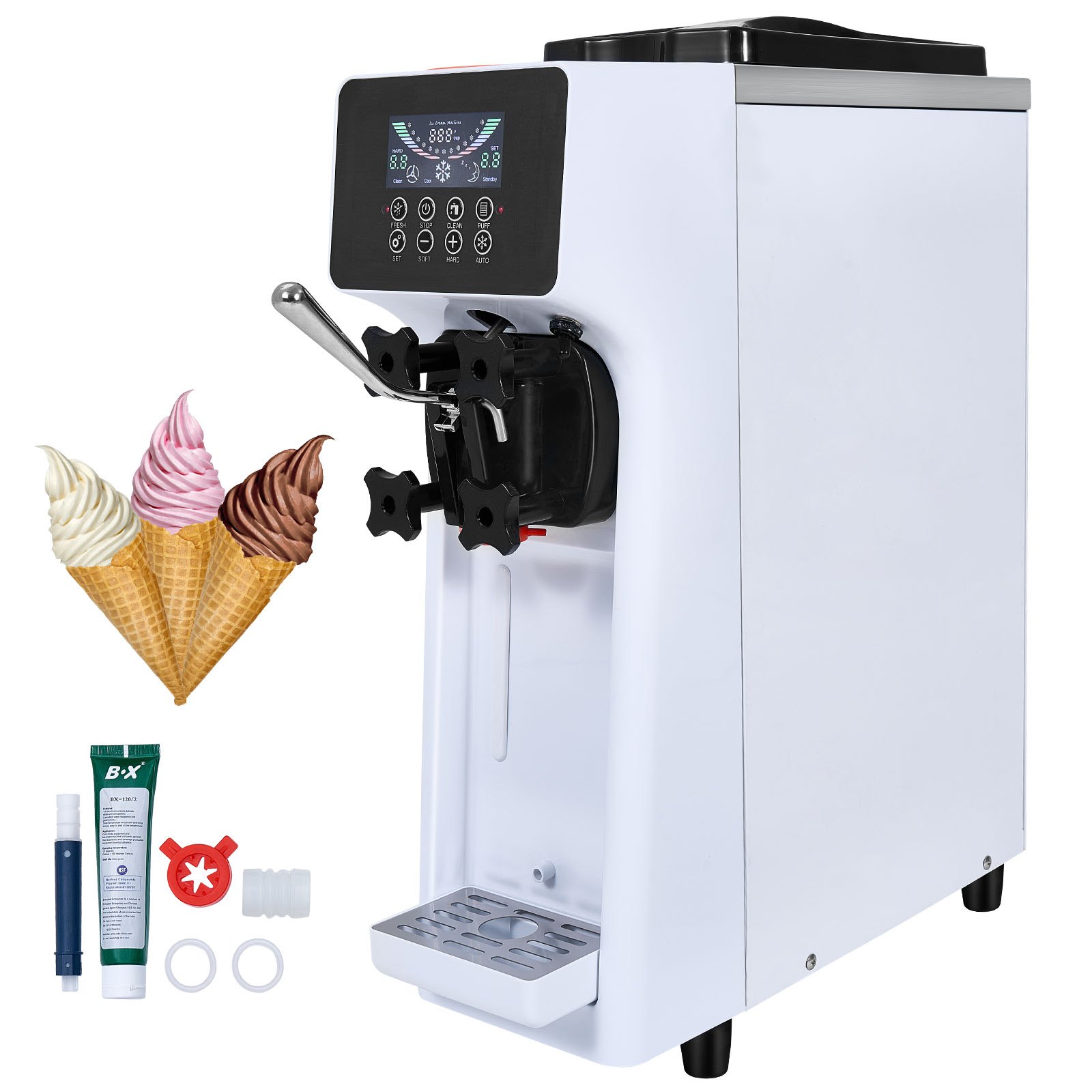 Kommerzielle Eiscreme-Maschine, 10 L/h Leistung, 900 W, Softeismaschine Für Eine Geschmacksrichtung, Auf Der Arbeitsplatte, Mit 4 L Trichter, 1,6 L Zylinder, LCD-Bildschirm, Vorkühlung - Image 1