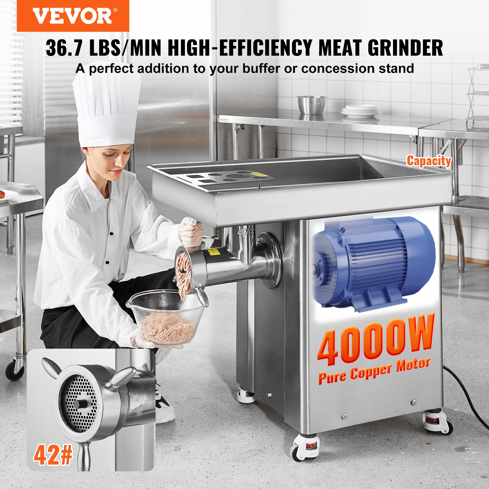 Kommerzieller Fleischwolf 16,65 Kg/min 4000 W Elektrischer Fleischwolf Mit Klingen & Mahlplatten, Elektrische Wurstmaschine, Gewerblicher Fleischwolf Edelstahl FĂźr KĂźche Restaurant Metzgerei