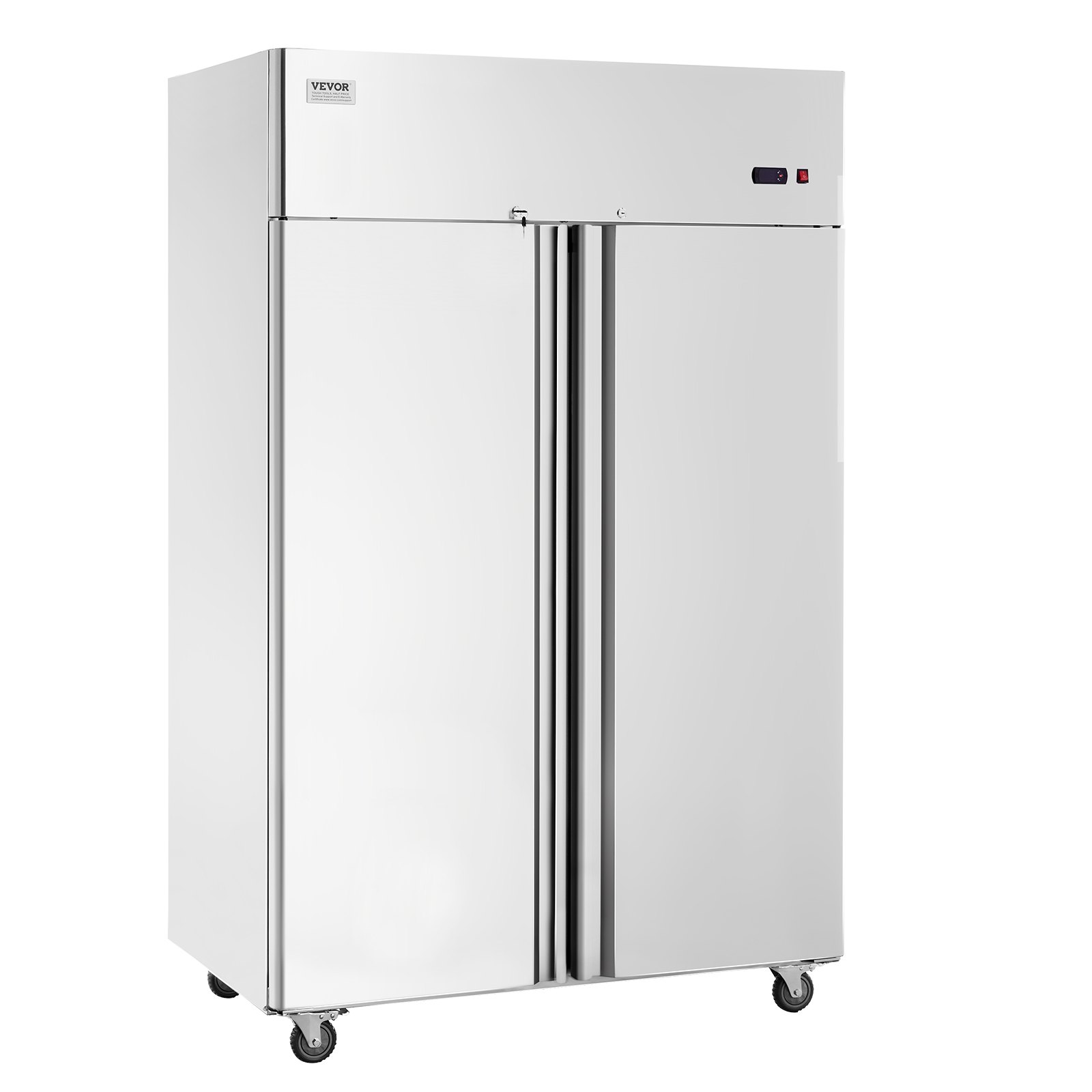 Gewerbekühlschrank 1100 L, 2 Türen, Edelstahl-Kühlschrank Mit Automatischer Abtauung, 6 Ablagen, Temperaturregelung Von  -2 Bis + 8 °C Und 4 Rädern