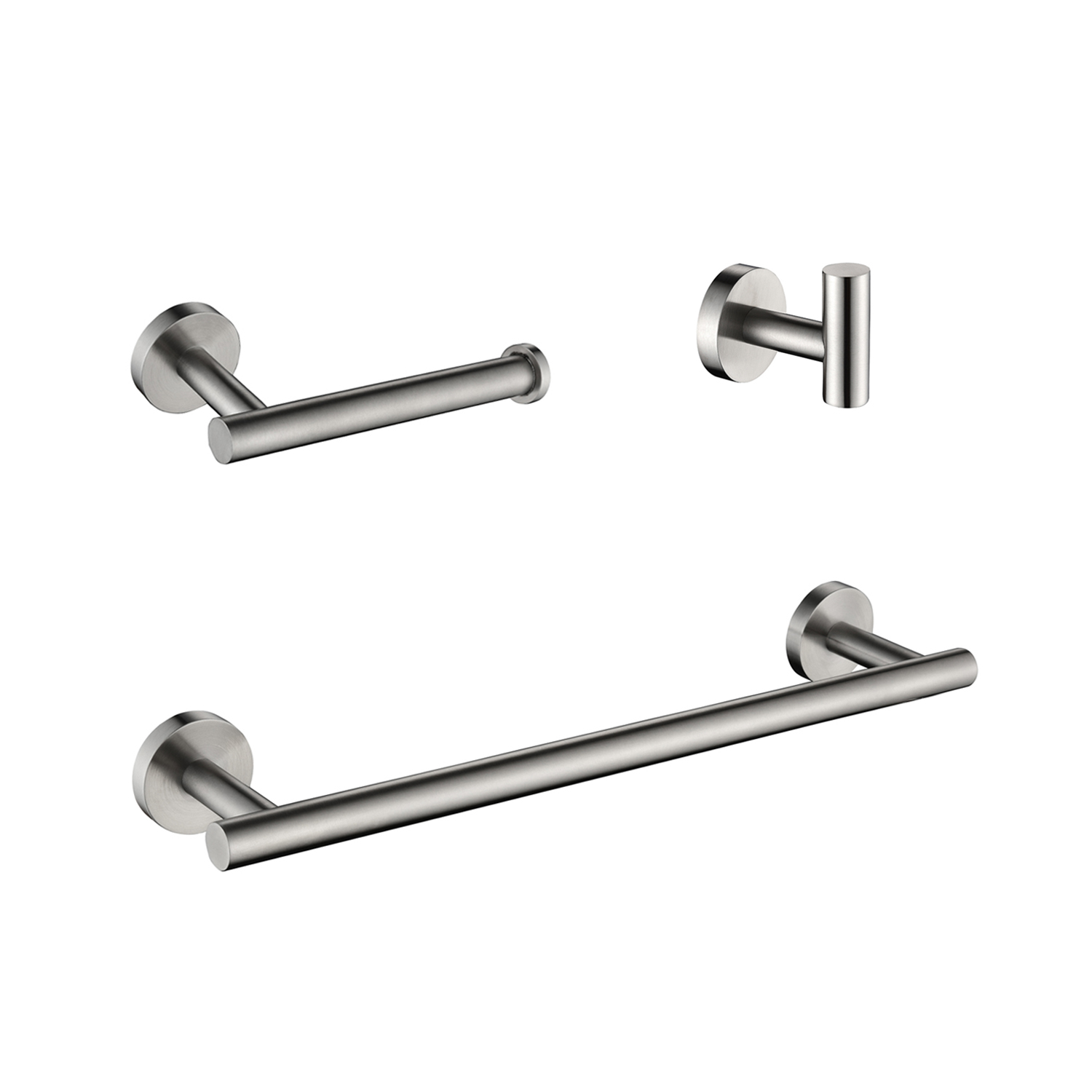 3-Pieces Bathroom Hardware Accessories Set - Towel Bar, Toilet Paper Holder, Robe Towel Hooks - Image 1