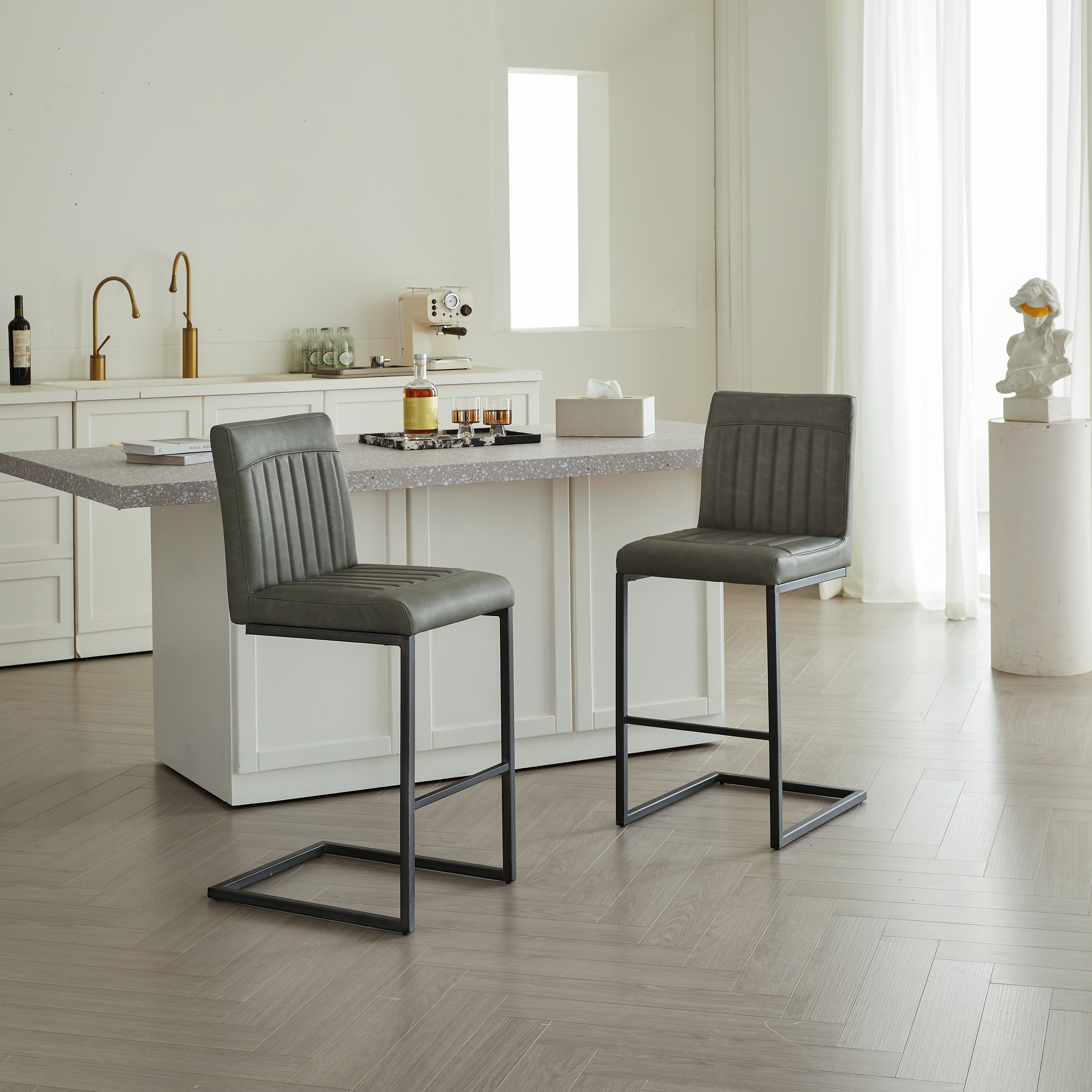 Gray Faux Leather Bar Stool