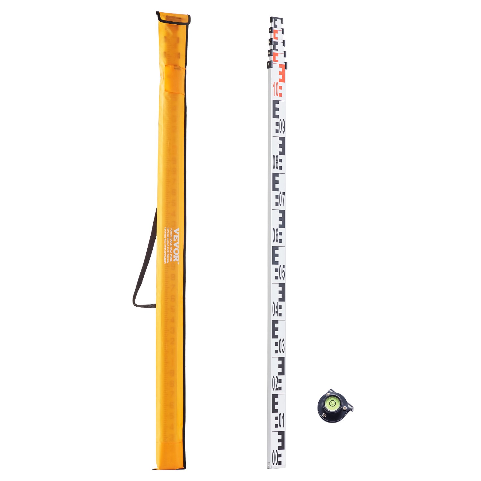 VEVOR Aluminium-Messstab – 5 m, metrisch, teleskopierbar, doppelseitige Skala in cm/mm, Nivellierlatte, Vermessungslatte mit Wasserwaage und Tragetasche_voghion.com